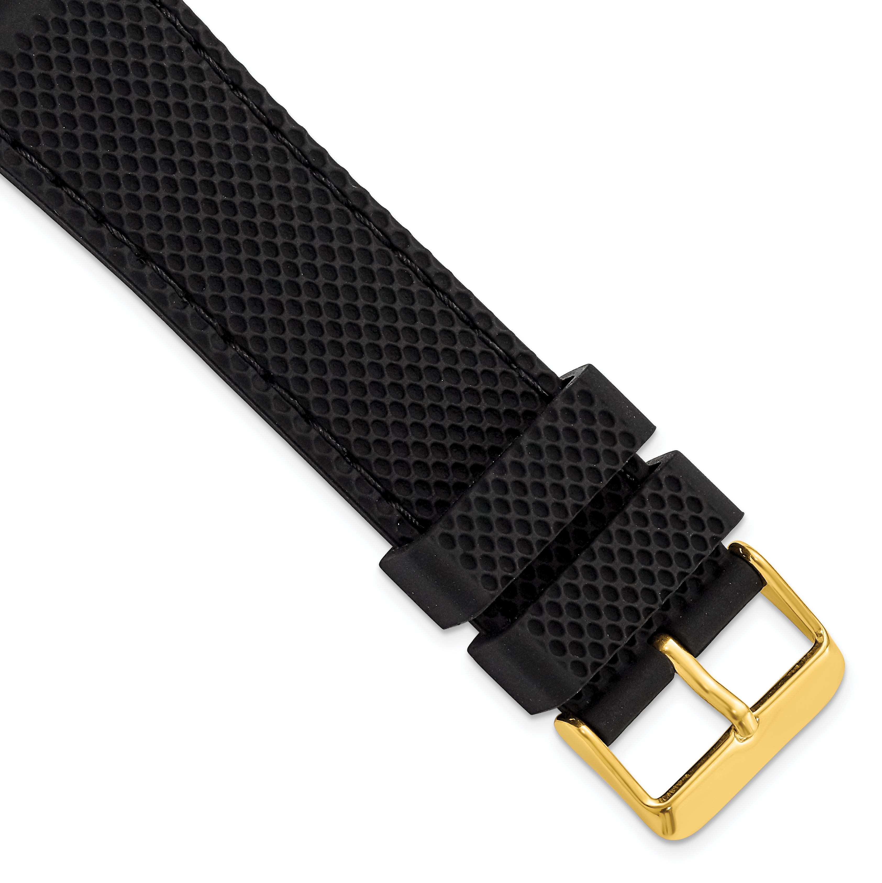 18mm Black Textured Silicone with Black Stitching and Gold-tone Buckle 8 inch Watch Band