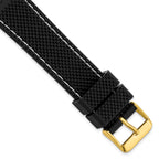 DeBeer 20mm Black Textured Silicone with White Stitching and Gold-tone Buckle 8 inch Watch Band