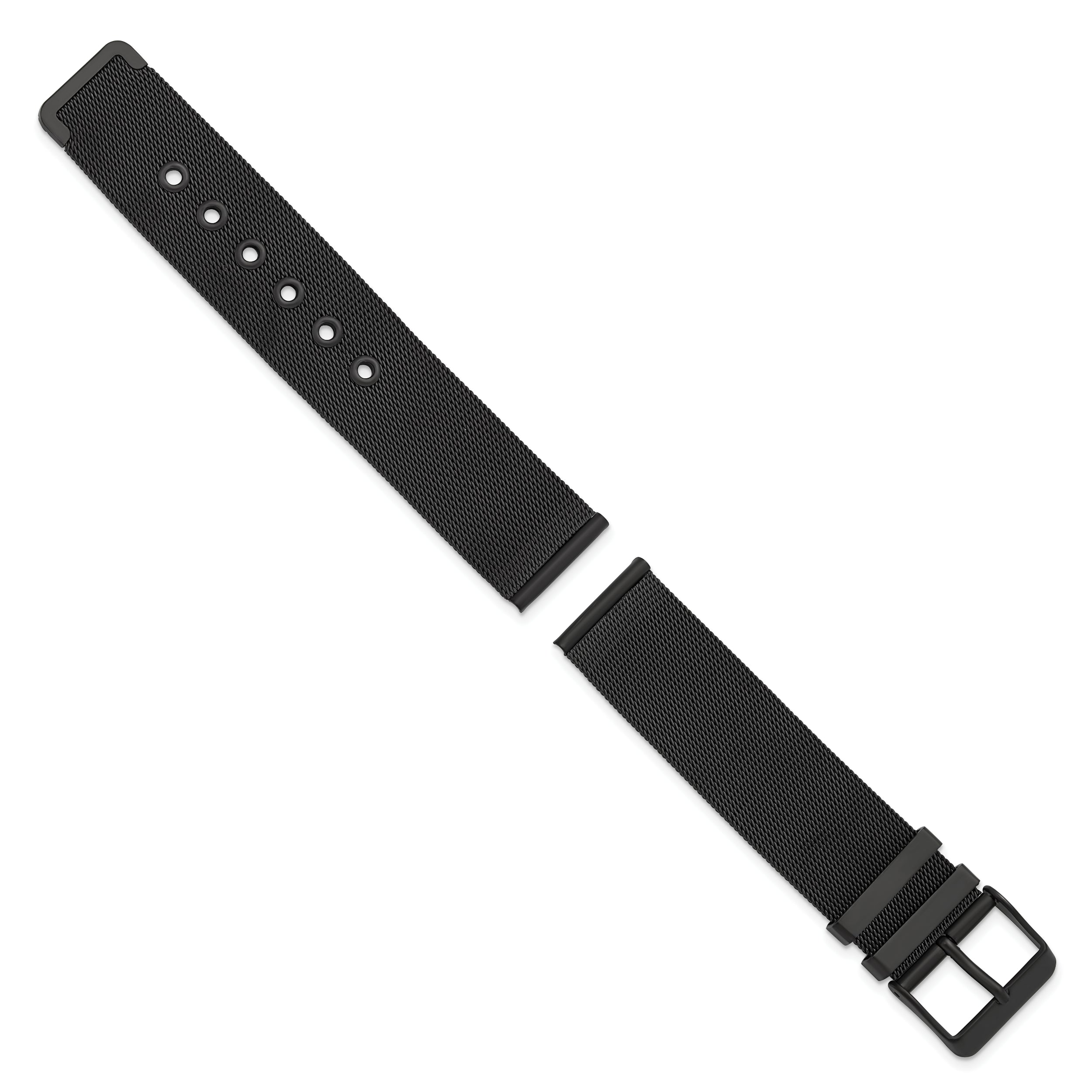 22mm Two-Piece Milanese Style Matte Black PVD-plated Stainless Steel Fine Mesh 7.5 inch Watch Strap