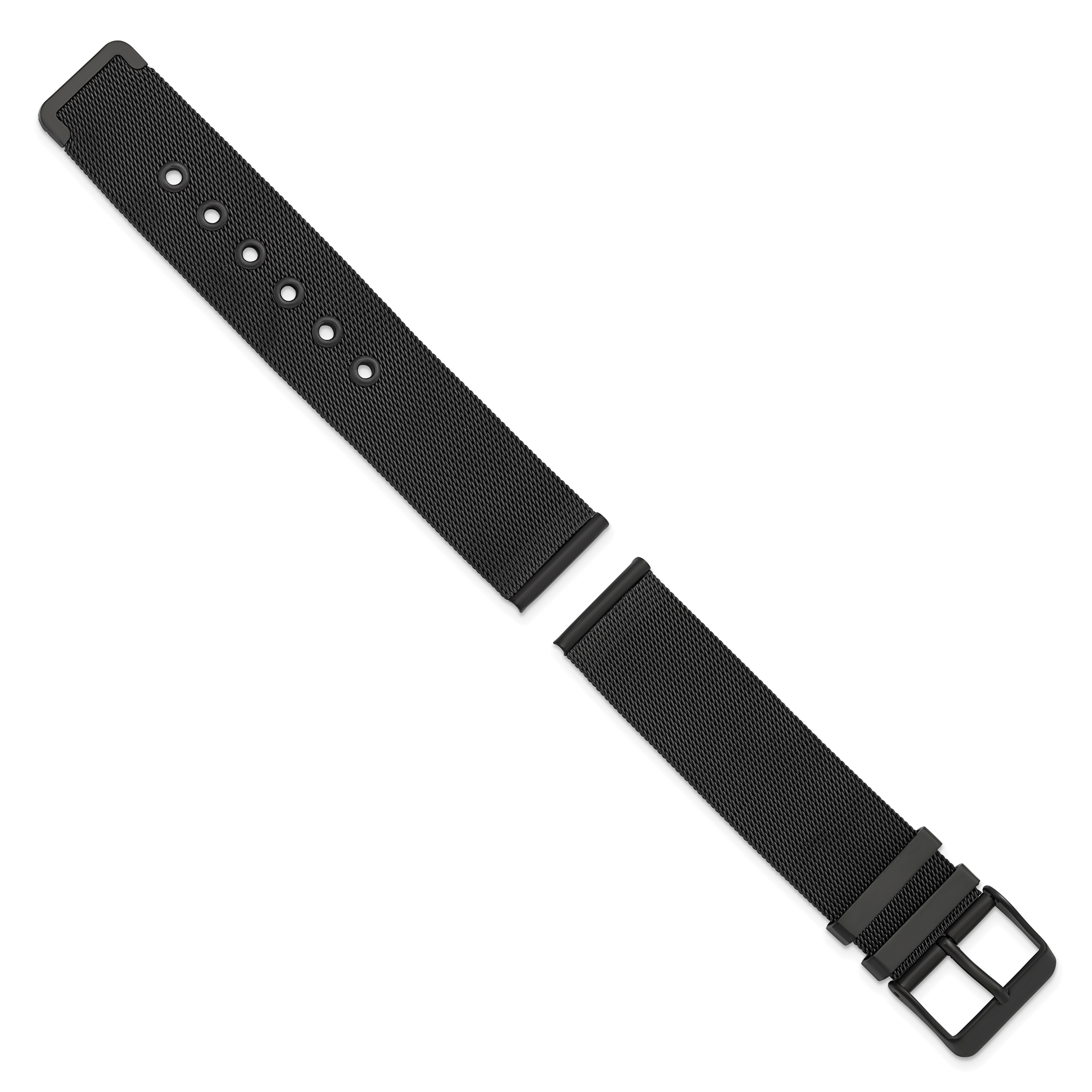 18mm Two-Piece Milanese Style Matte Black PVD-plated Stainless Steel Fine Mesh 7.5 inch Watch Strap