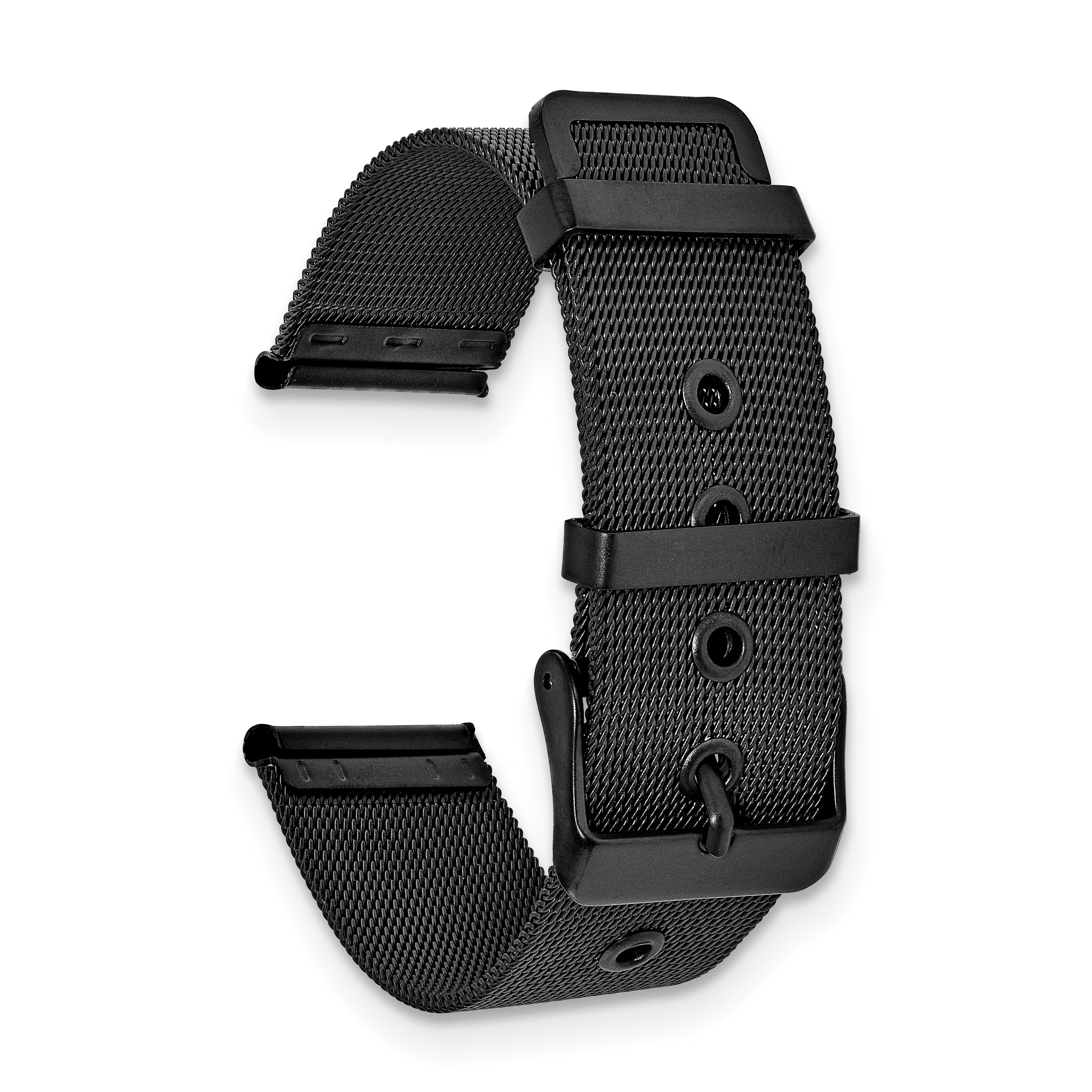 22mm Two-Piece Milanese Style Matte Black PVD-plated Stainless Steel Fine Mesh 7.5 inch Watch Strap