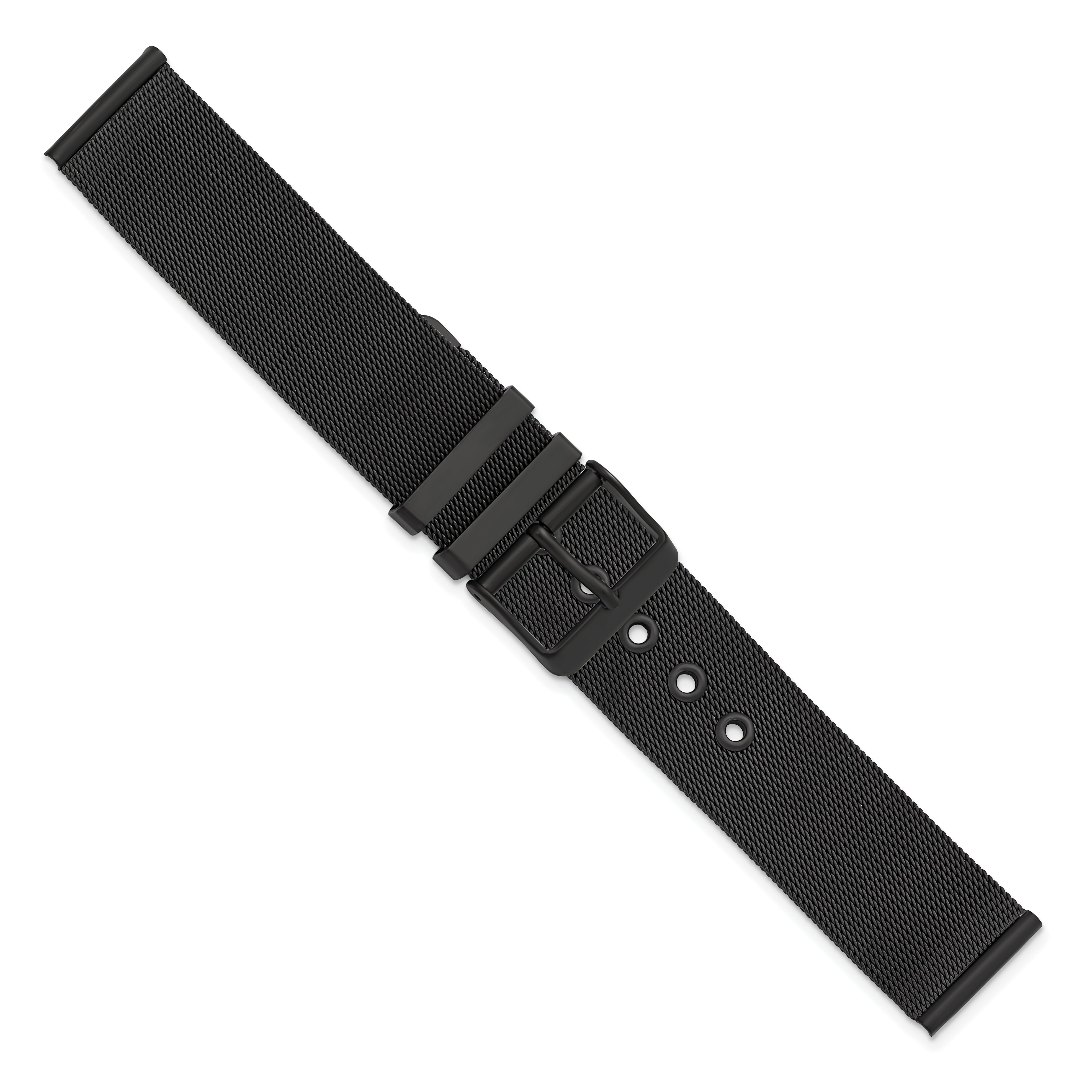 22mm Two-Piece Milanese Style Matte Black PVD-plated Stainless Steel Fine Mesh 7.5 inch Watch Strap
