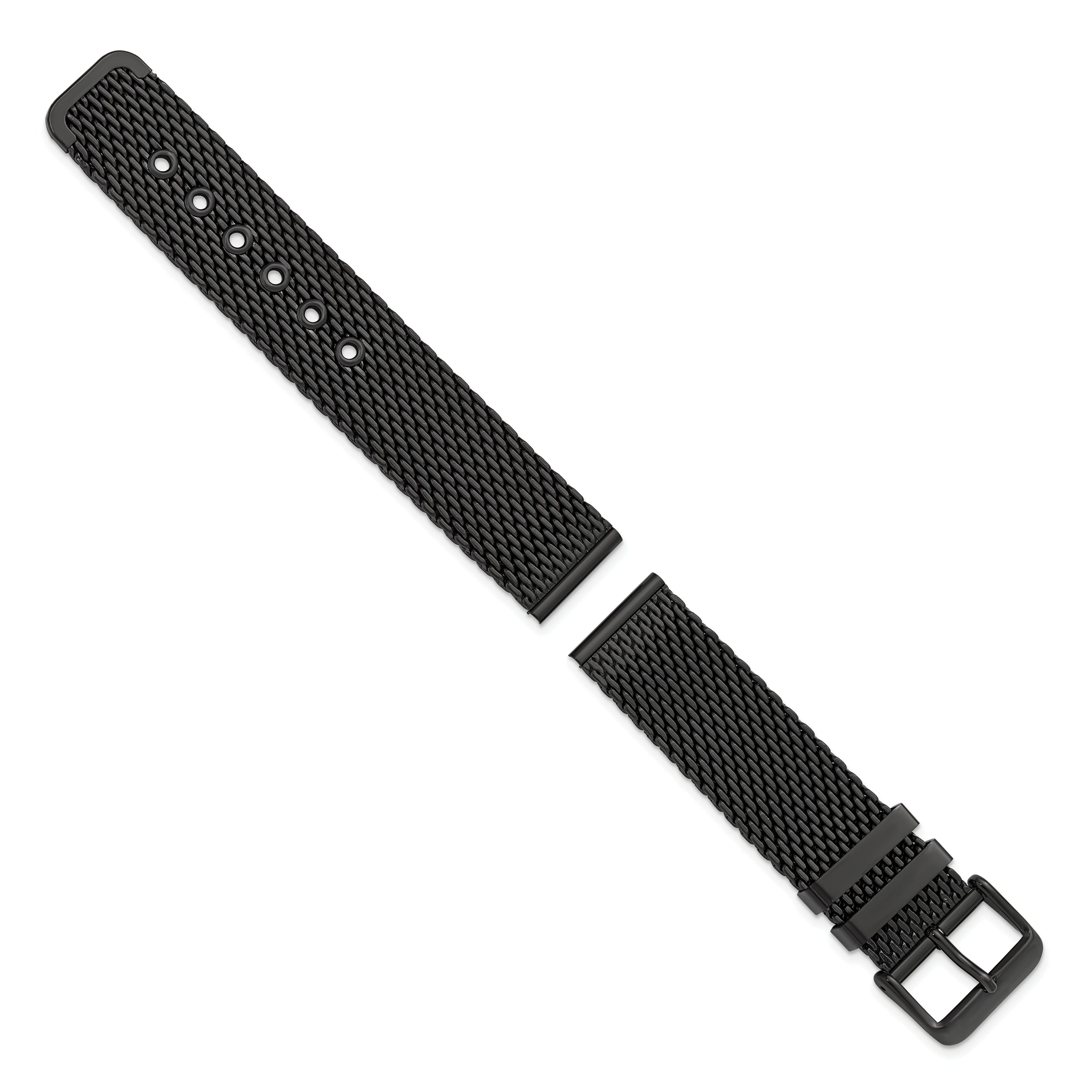 22mm Two-Piece Matte Black PVD-plated Stainless Steel Mesh 7.5 inch Watch Strap