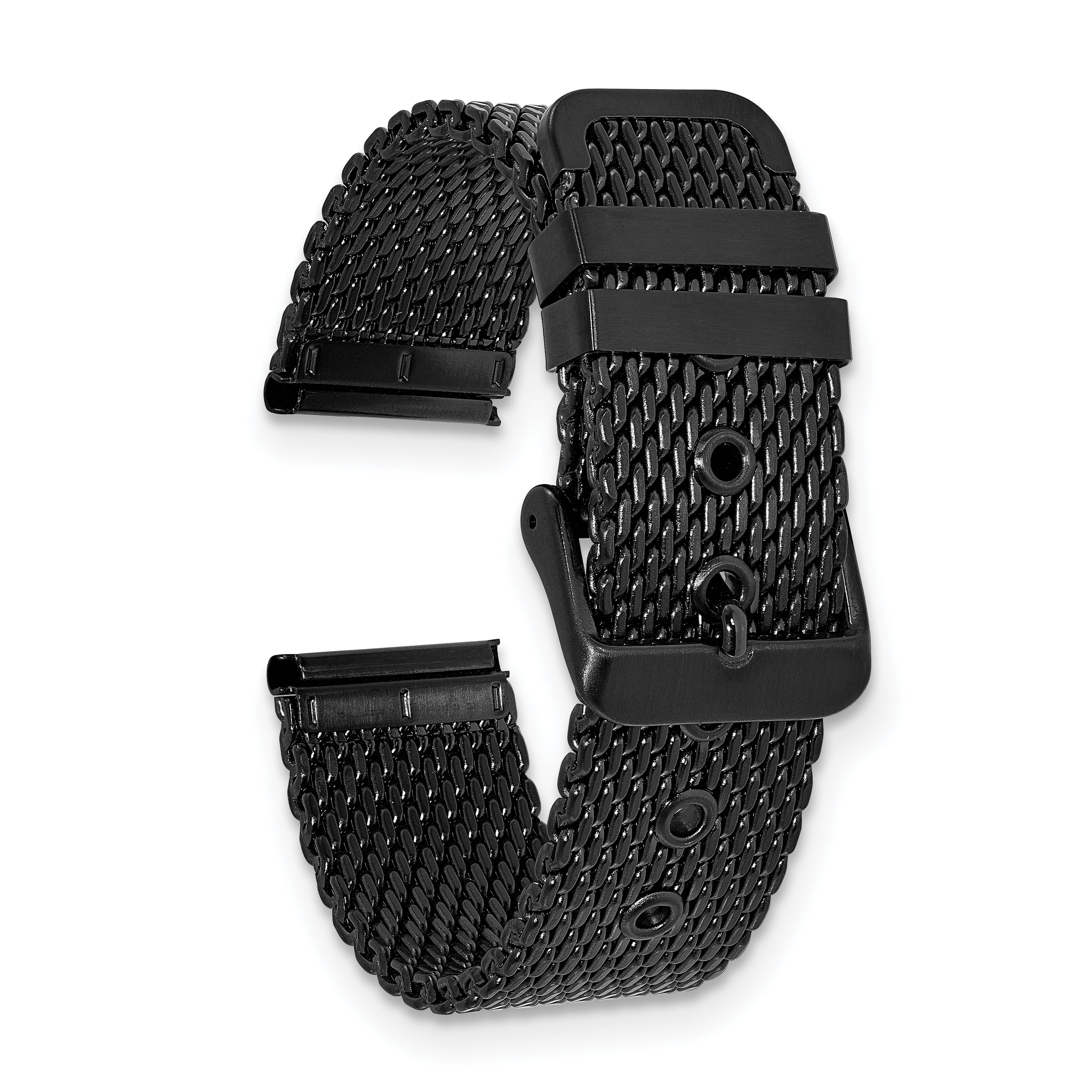22mm Two-Piece Matte Black PVD-plated Stainless Steel Mesh 7.5 inch Watch Strap