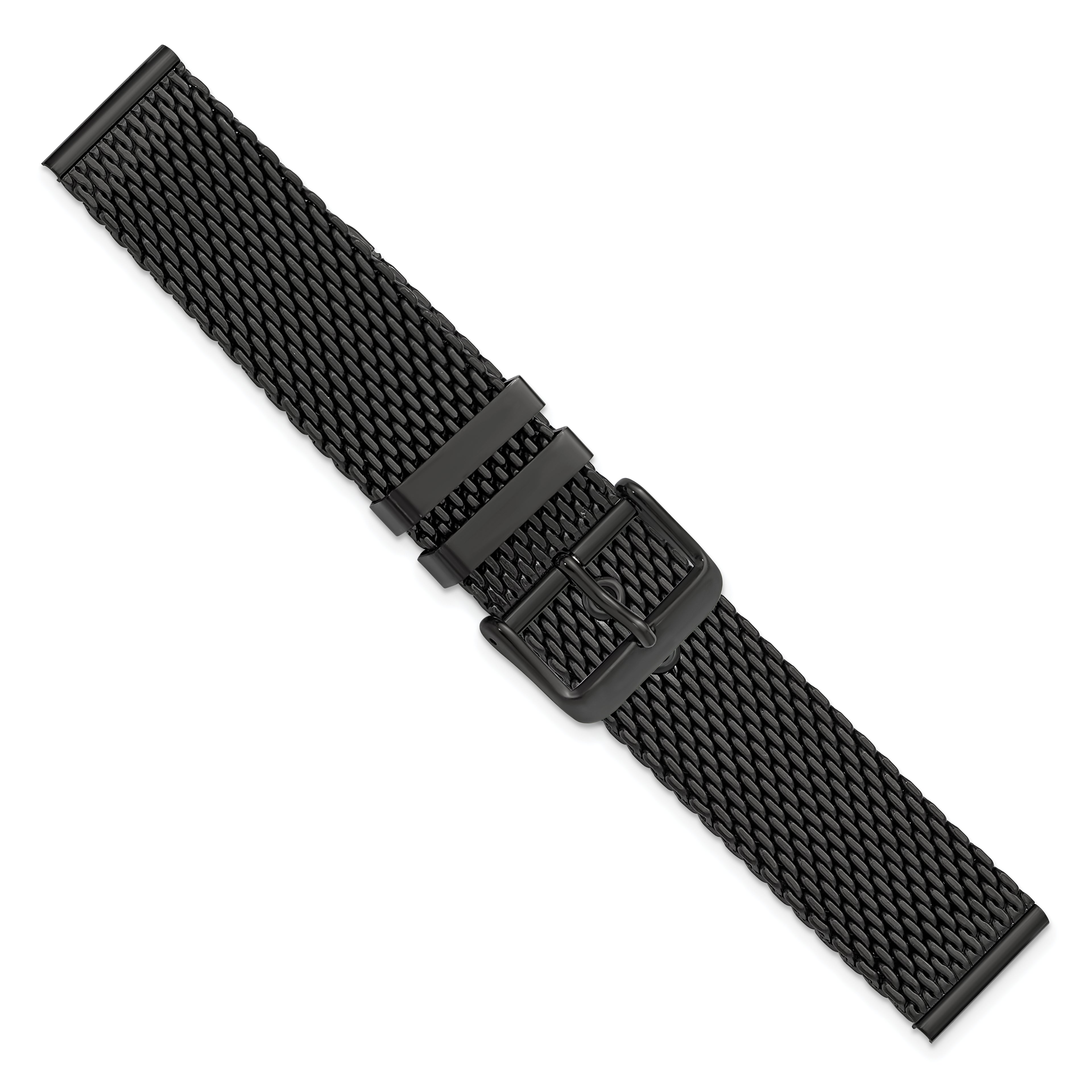 18mm Two-Piece Matte Black PVD-plated Stainless Steel Mesh 7.5 inch Watch Strap
