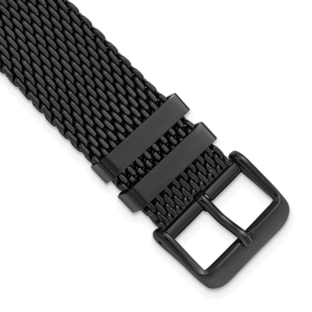 18mm Two-Piece Matte Black PVD-plated Stainless Steel Mesh 7.5 inch Watch Strap