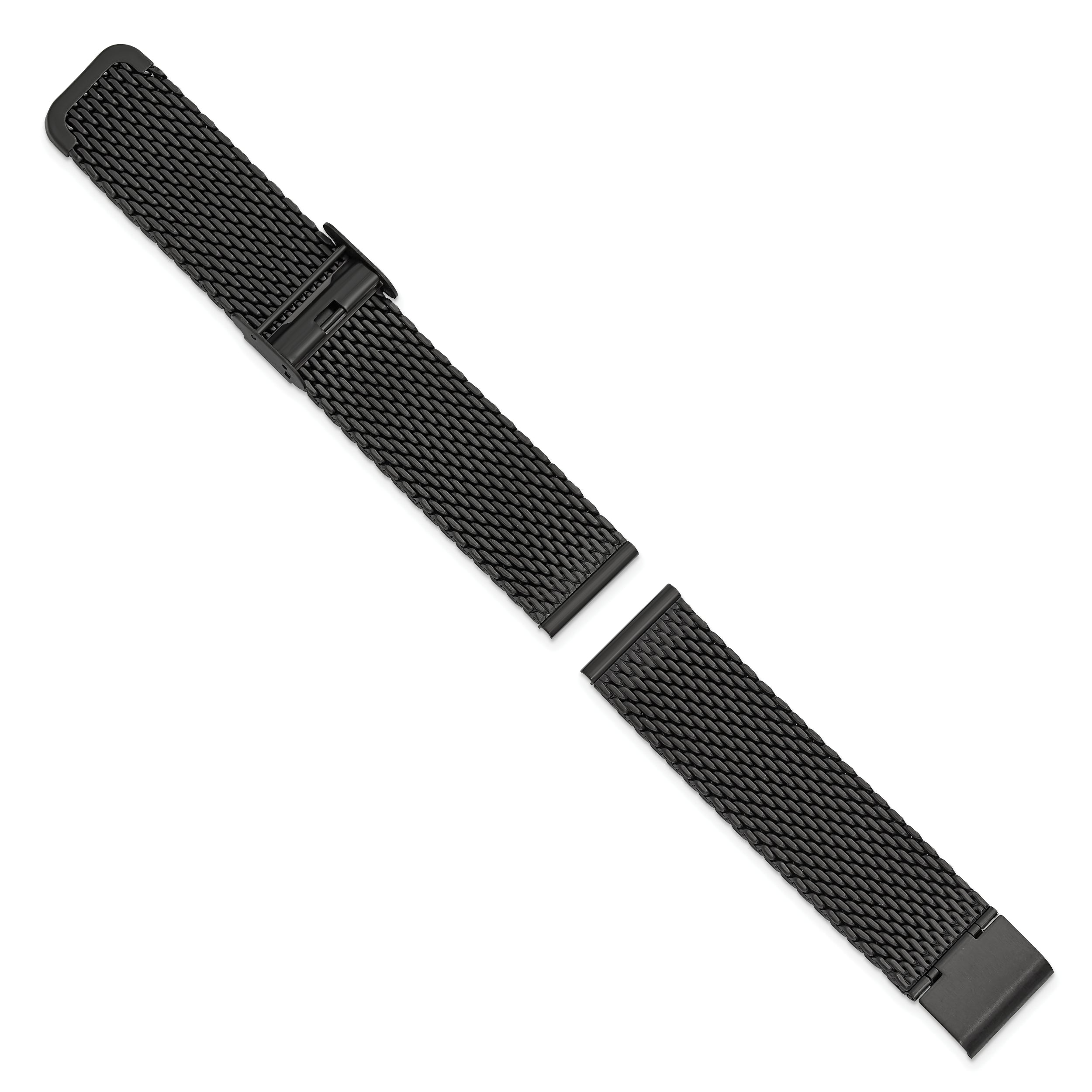 22mm Matte Black PVD-plated Stainless Mesh with Deployment Clasp 7.5 inch Watch Strap