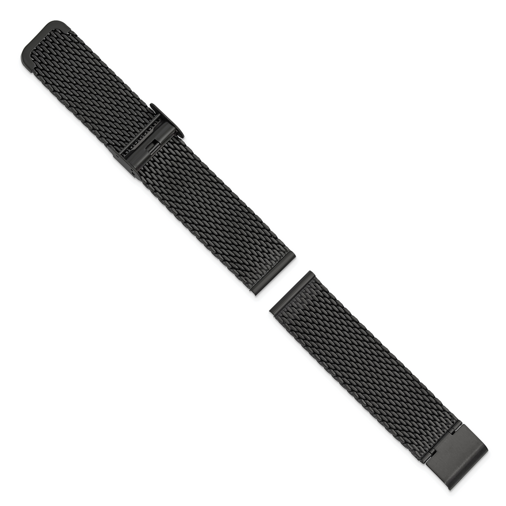 18mm Matte Black PVD-plated Stainless Mesh with Deployment Clasp 7.5 inch Watch Strap
