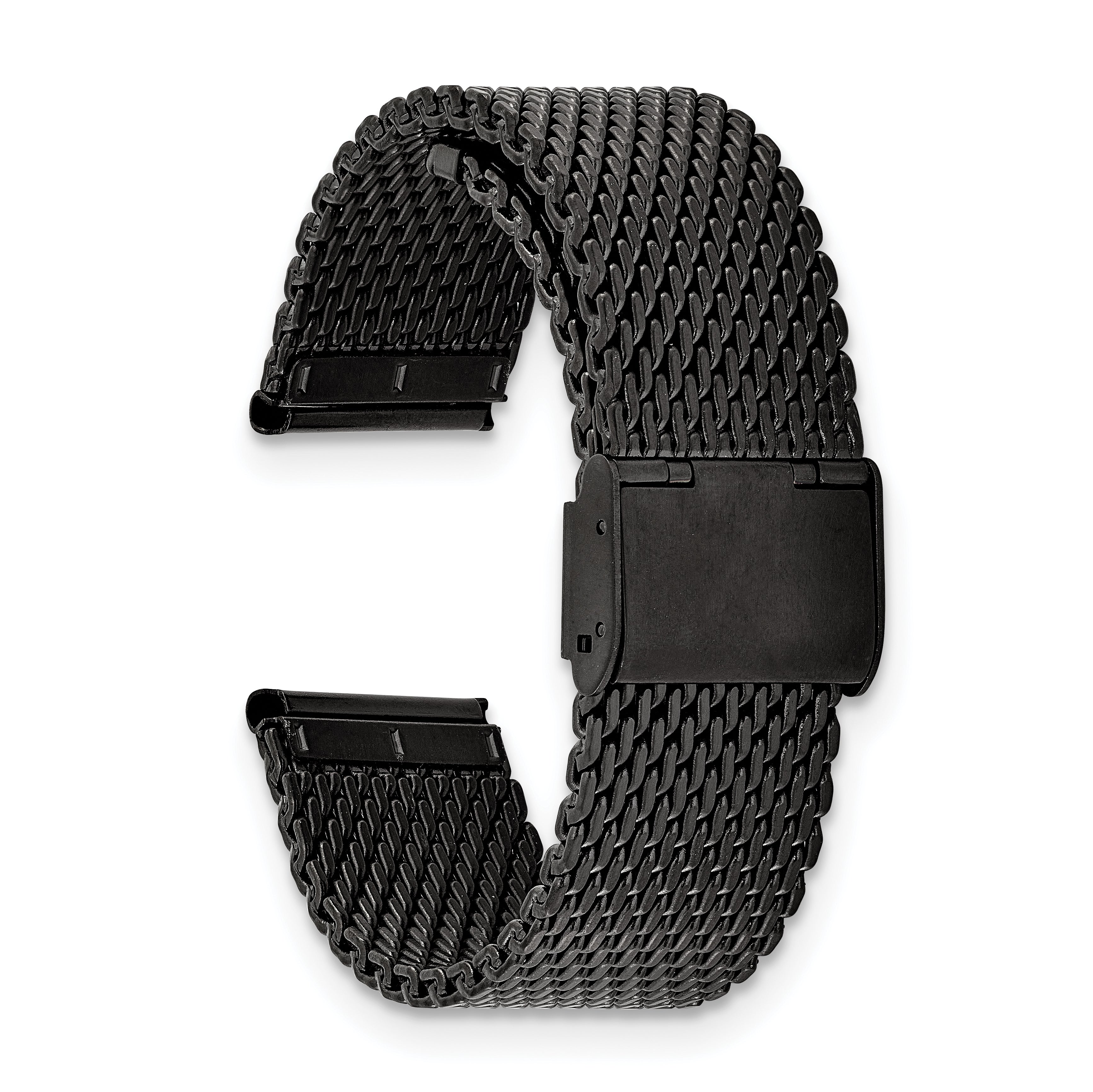 22mm Matte Black PVD-plated Stainless Mesh with Deployment Clasp 7.5 inch Watch Strap