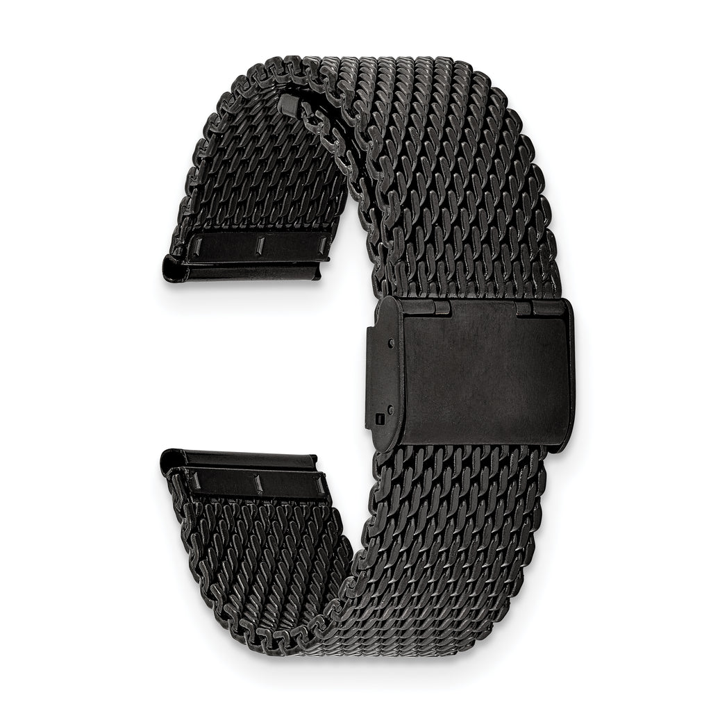 18mm Matte Black PVD-plated Stainless Mesh with Deployment Clasp 7.5 inch Watch Strap