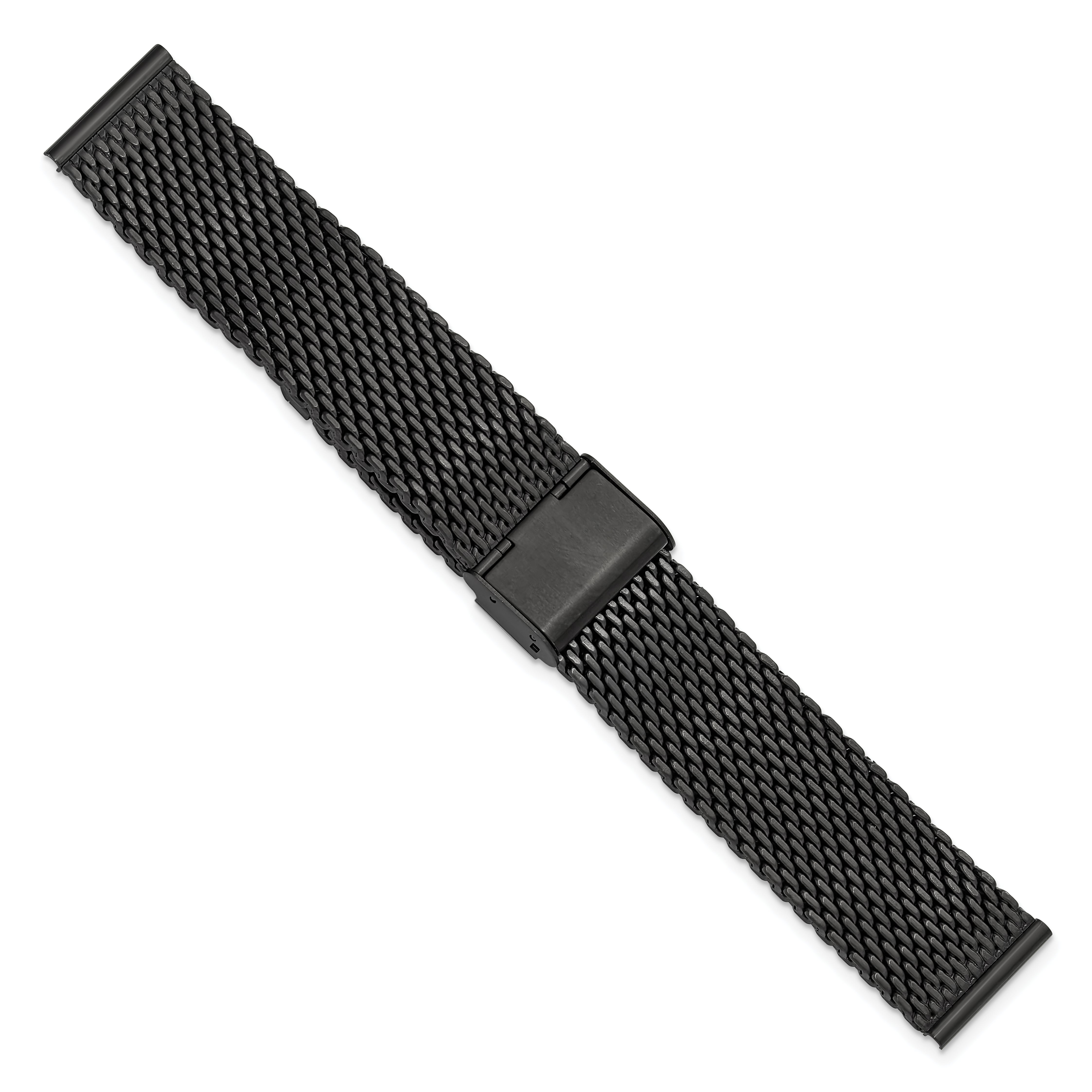 22mm Matte Black PVD-plated Stainless Mesh with Deployment Clasp 7.5 inch Watch Strap