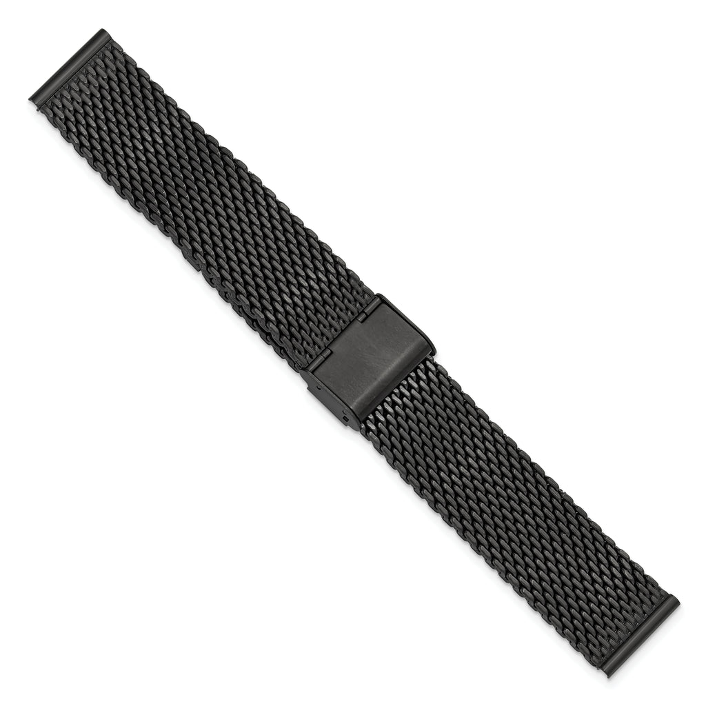 18mm Matte Black PVD-plated Stainless Mesh with Deployment Clasp 7.5 inch Watch Strap