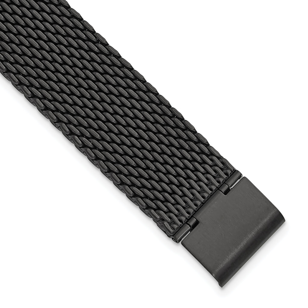 18mm Matte Black PVD-plated Stainless Mesh with Deployment Clasp 7.5 inch Watch Strap