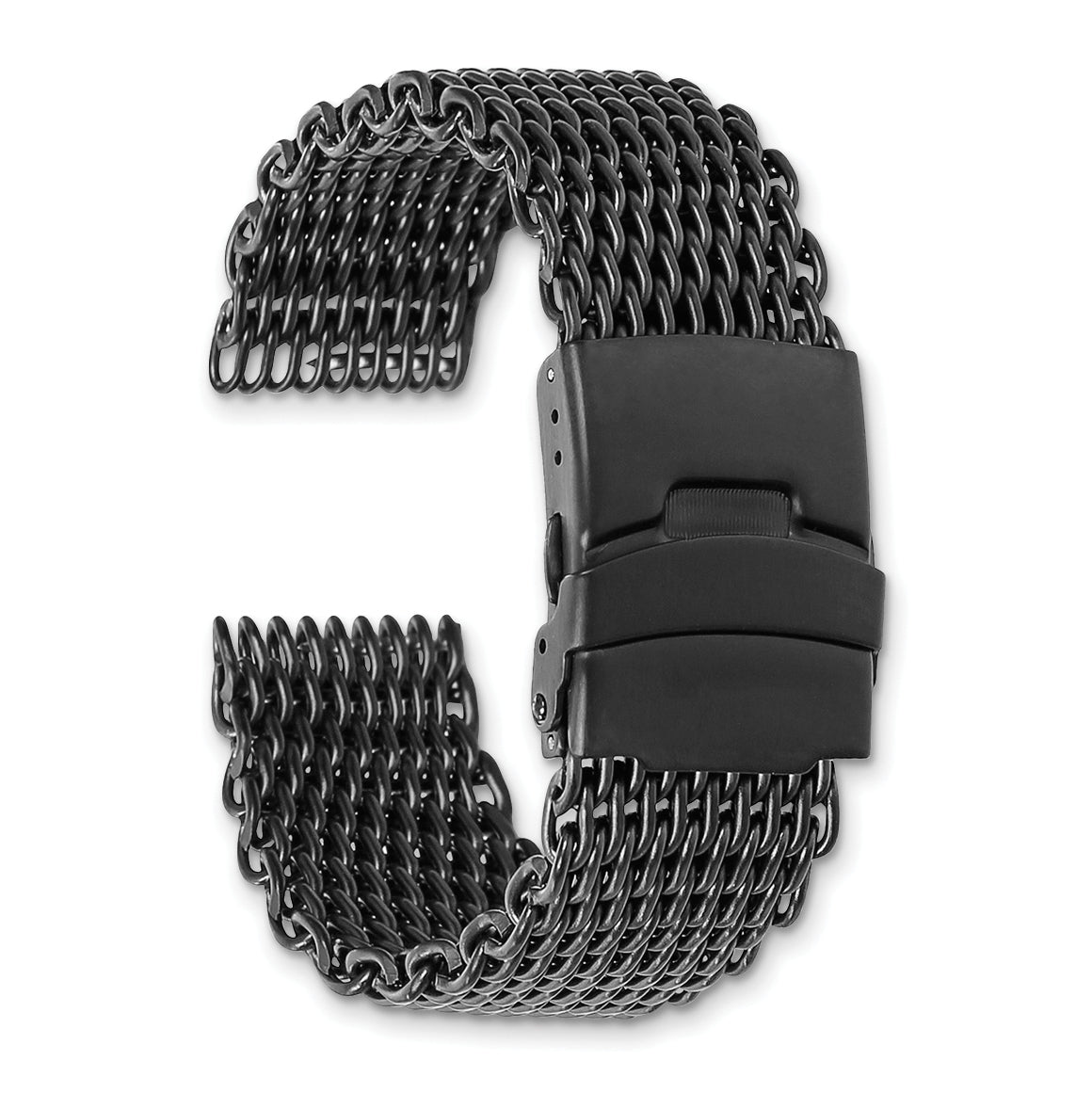 24mm Matte Black PVD-plated Stainless Shark Mesh with Divers Clasp 7 inch Watch Strap