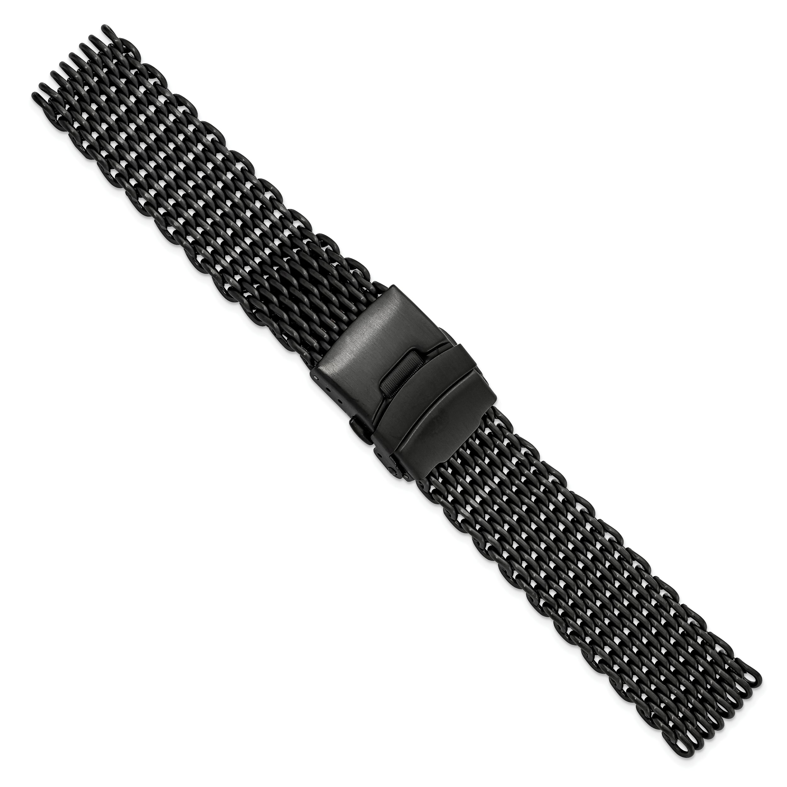 20mm Matte Black PVD-plated Stainless Shark Mesh with Divers Clasp 7 inch Watch Strap