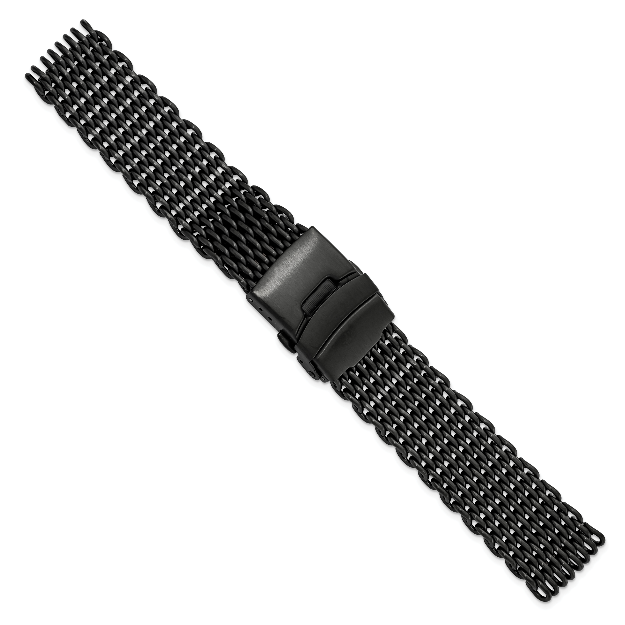 20mm Matte Black PVD-plated Stainless Shark Mesh with Divers Clasp 7 inch Watch Strap