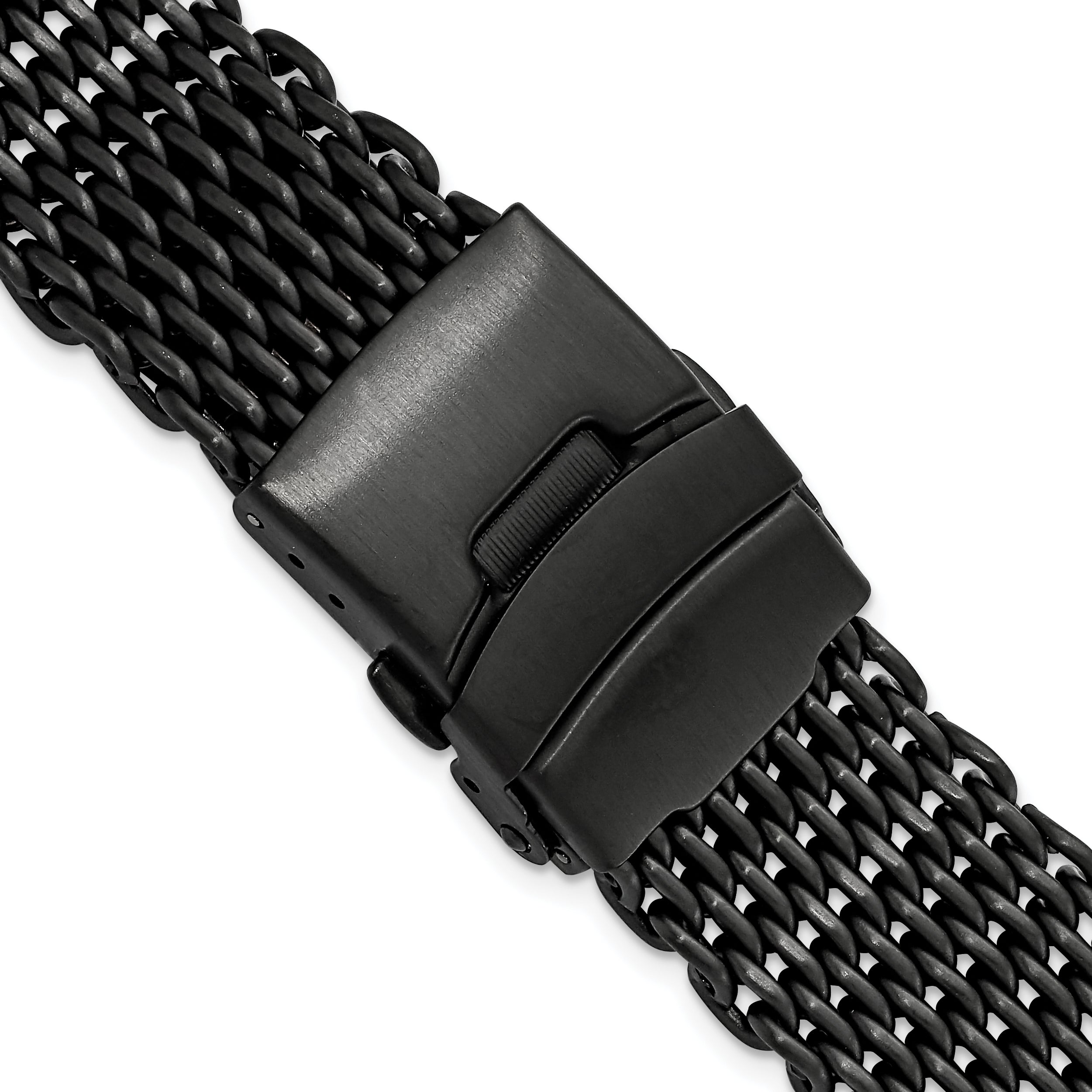20mm Matte Black PVD-plated Stainless Shark Mesh with Divers Clasp 7 inch Watch Strap Main image