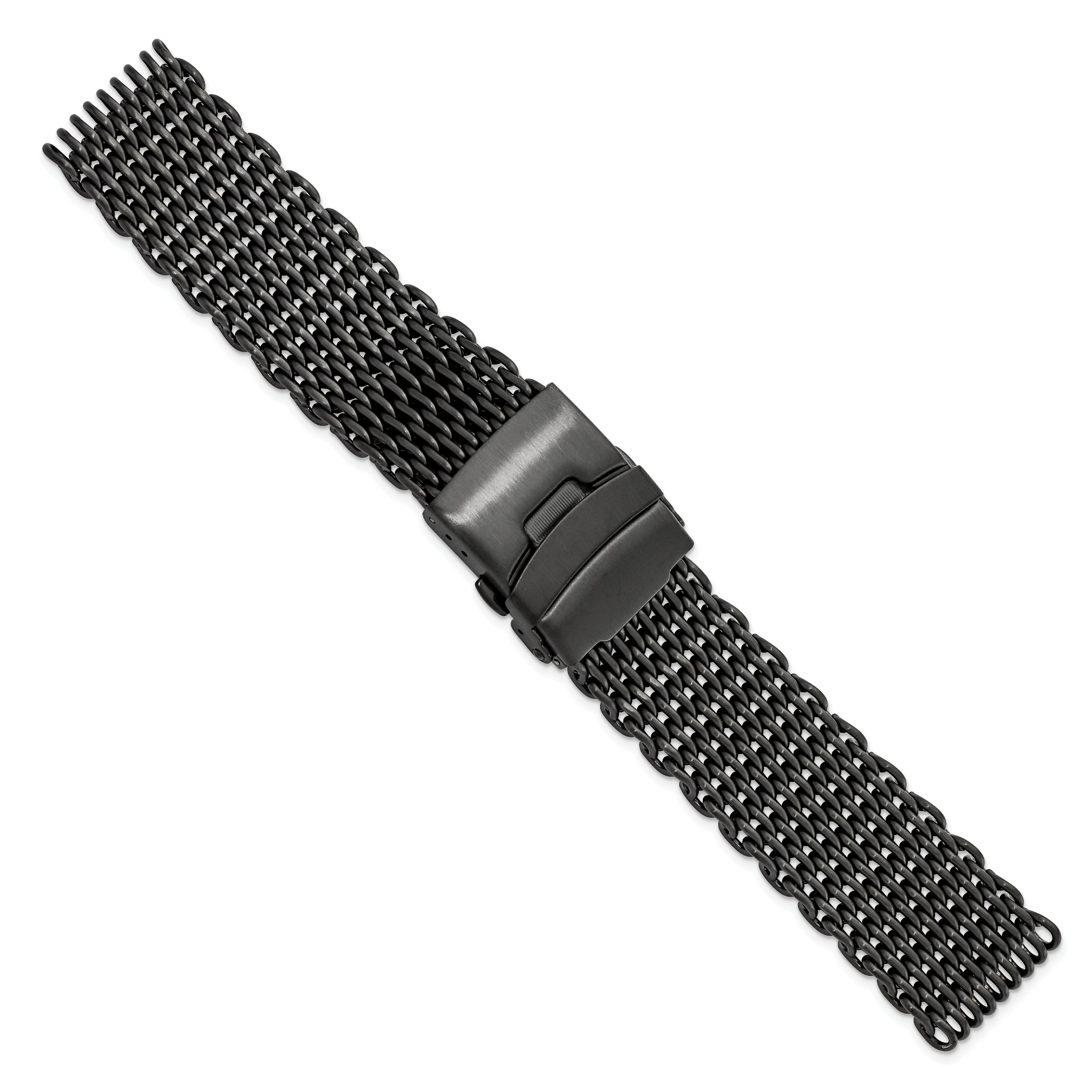 22mm Matte Black PVD-plated Stainless Shark Mesh with Divers Clasp 7 inch Watch Strap