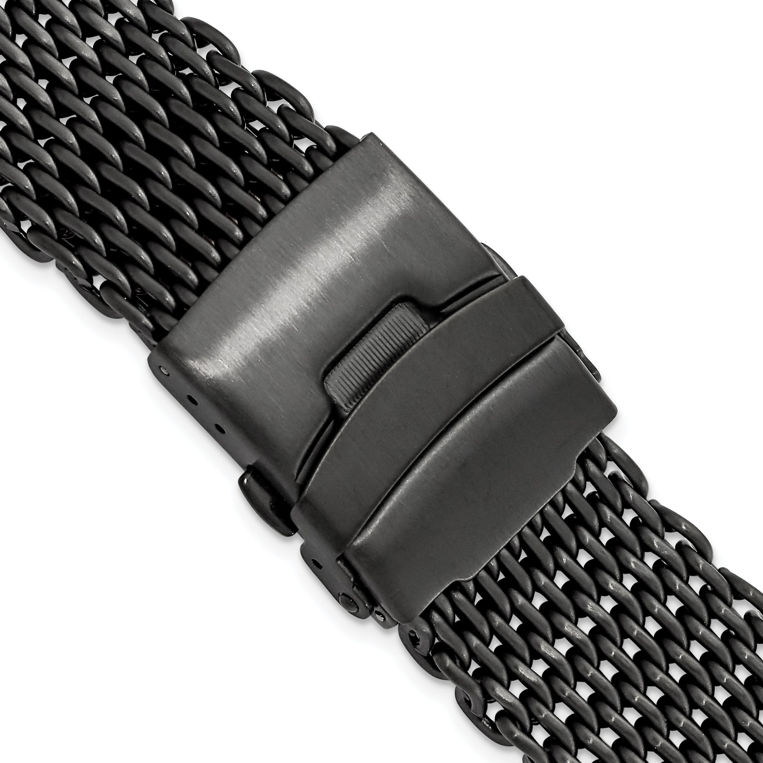 22mm Matte Black PVD-plated Stainless Shark Mesh with Divers Clasp 7 inch Watch Strap