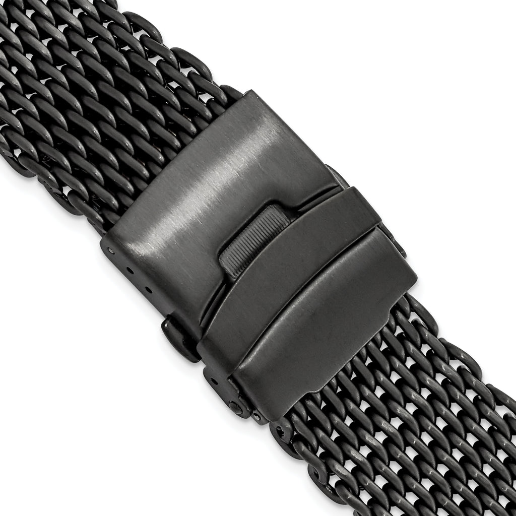 20mm Matte Black PVD-plated Stainless Shark Mesh with Divers Clasp 7 inch Watch Strap