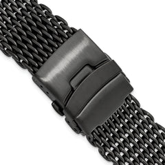 22mm Matte Black PVD-plated Stainless Shark Mesh with Divers Clasp 7 inch Watch Strap