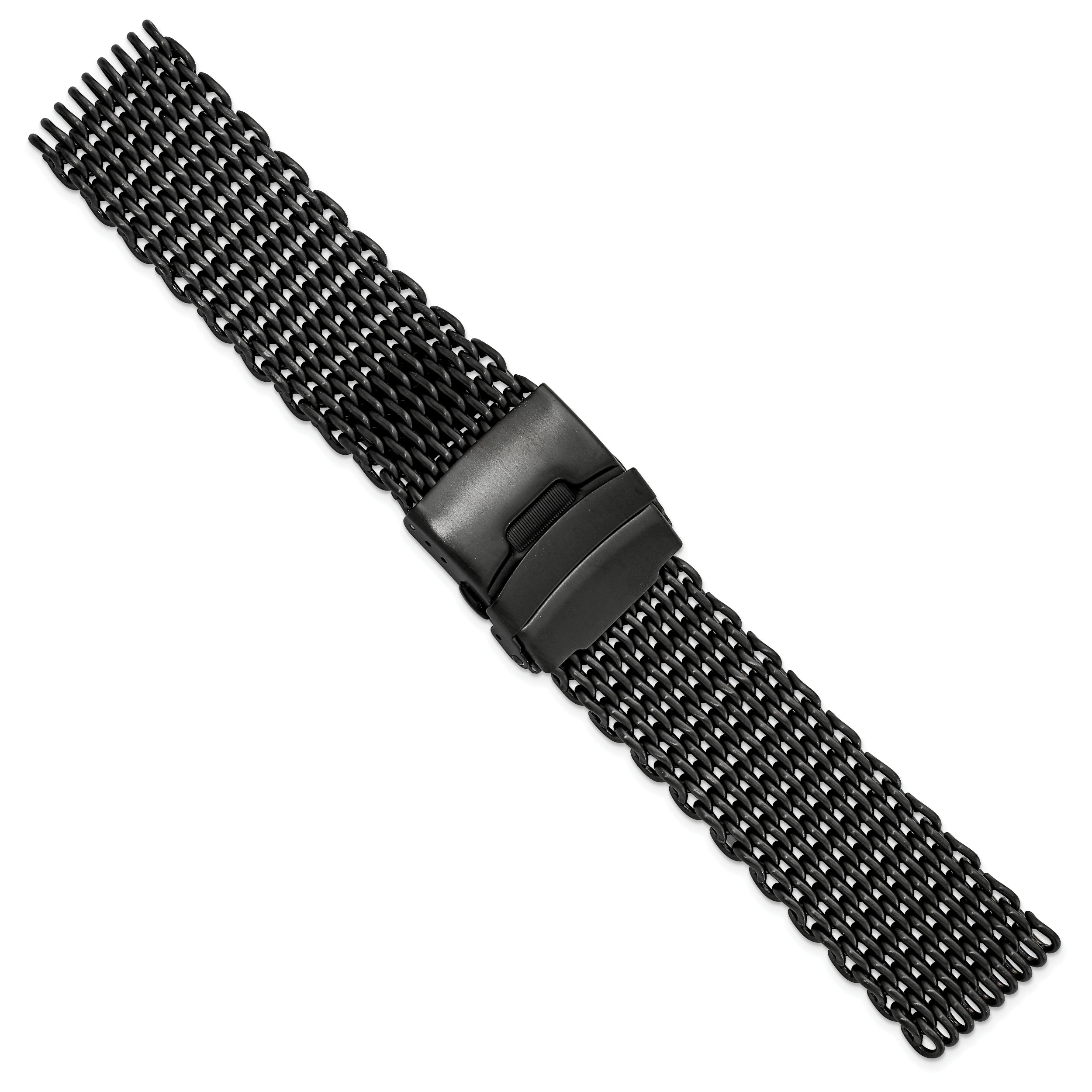 24mm Matte Black PVD-plated Stainless Shark Mesh with Divers Clasp 7 inch Watch Strap