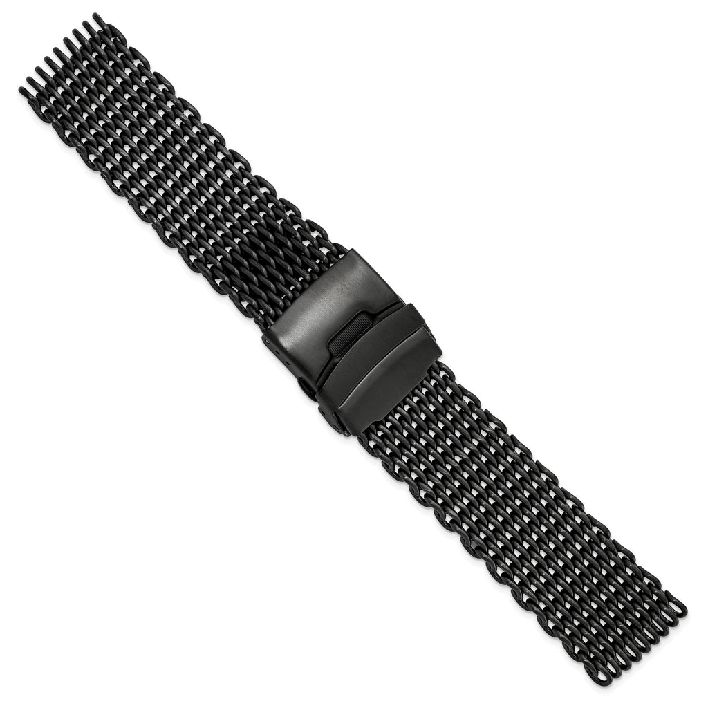 Shark Mesh Watch Band in Stainless Steel with Divers Black PVD-Plated - Sophia Jewelers