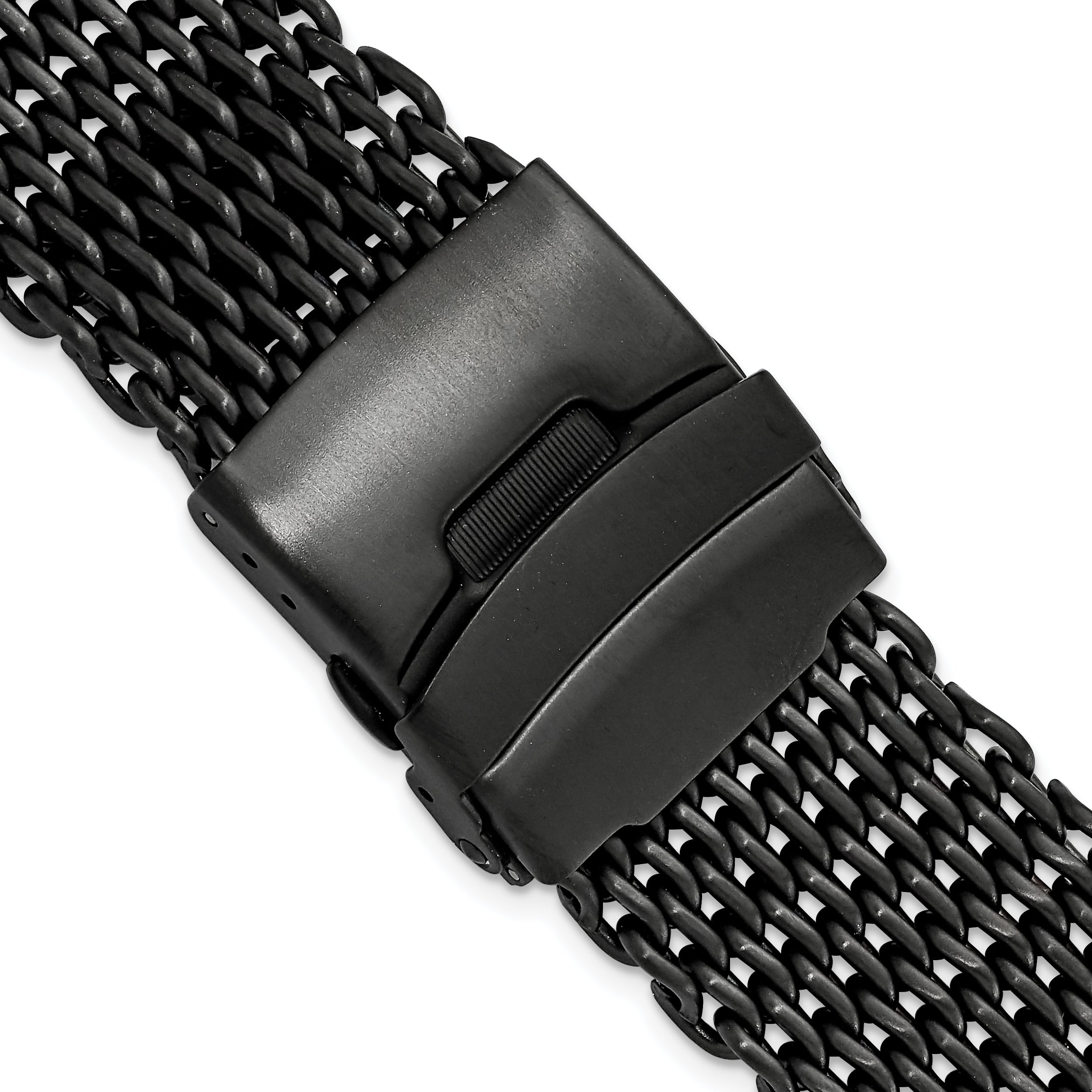 24mm Matte Black PVD-plated Stainless Shark Mesh with Divers Clasp 7 inch Watch Strap