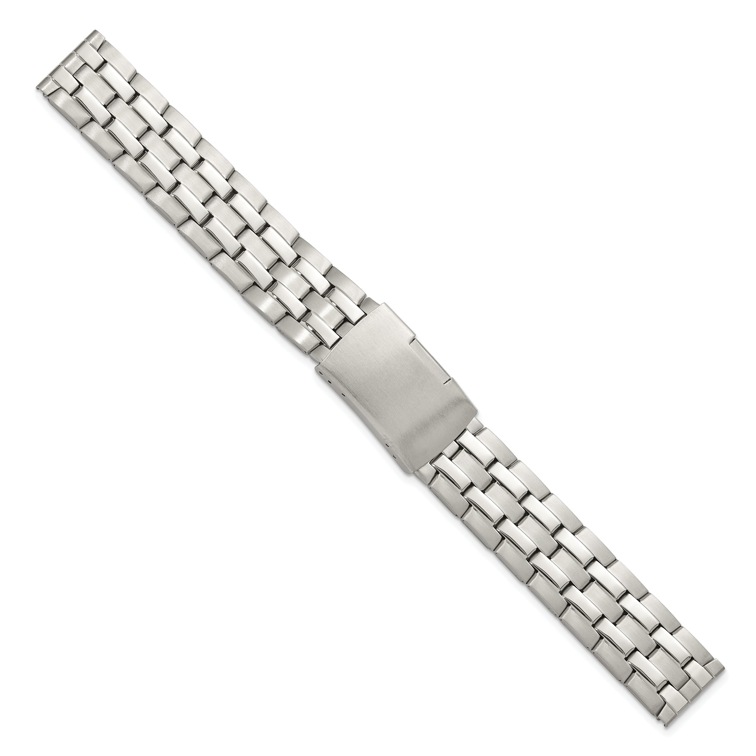 18mm Satin and Polished Stainless Steel Folded Link Style with Push-Button Deployment 7.75 inch Watch Band