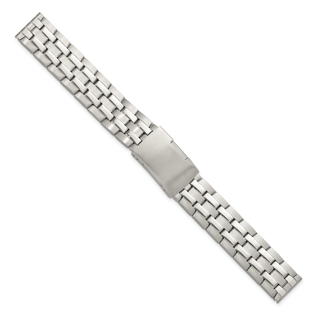 18mm Satin and Polished Stainless Steel Folded Link Style with Push-Button Deployment 7.75 inch Watch Band