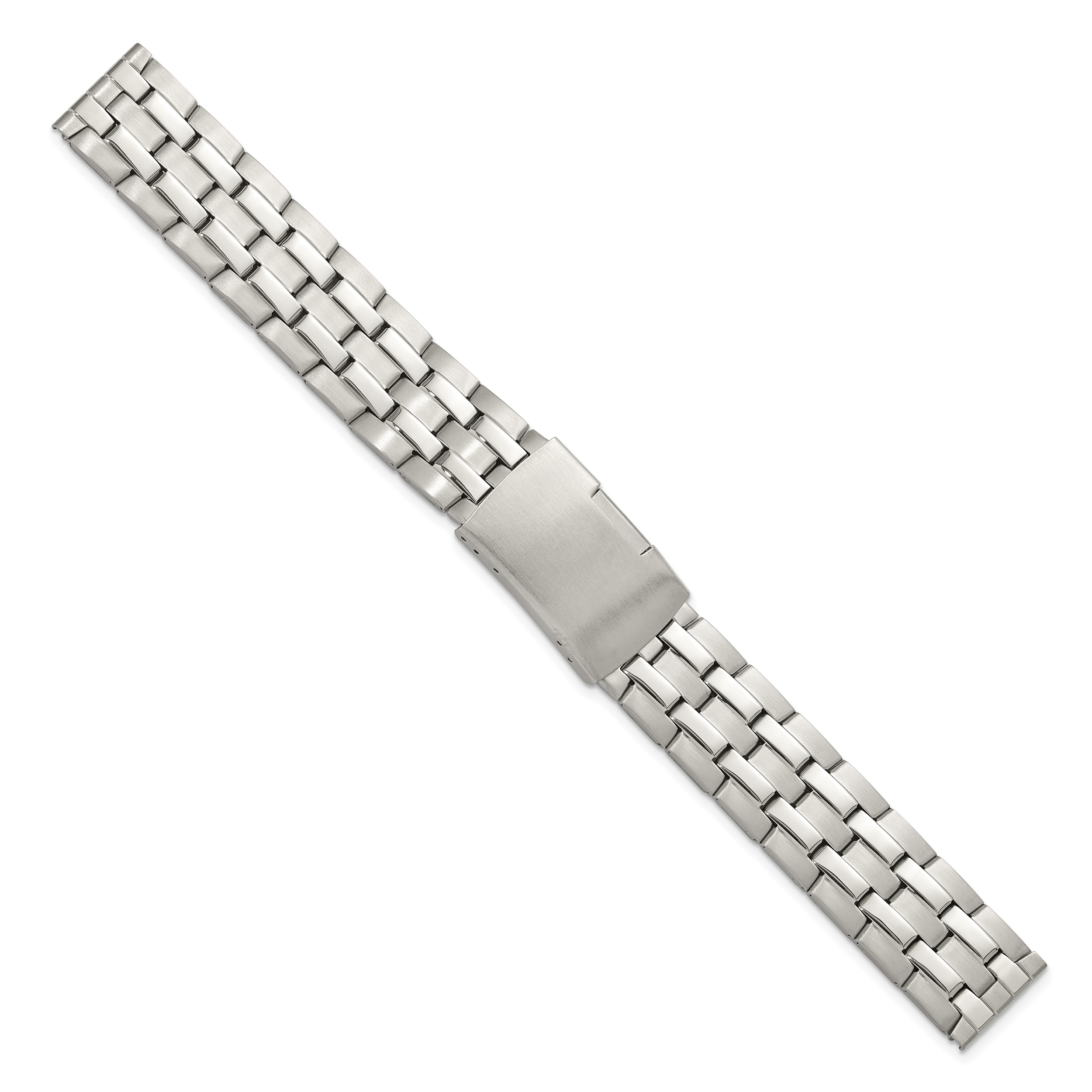 18mm Satin and Polished Stainless Steel Folded Link Style with Push-Button Deployment 7.75 inch Watch Band