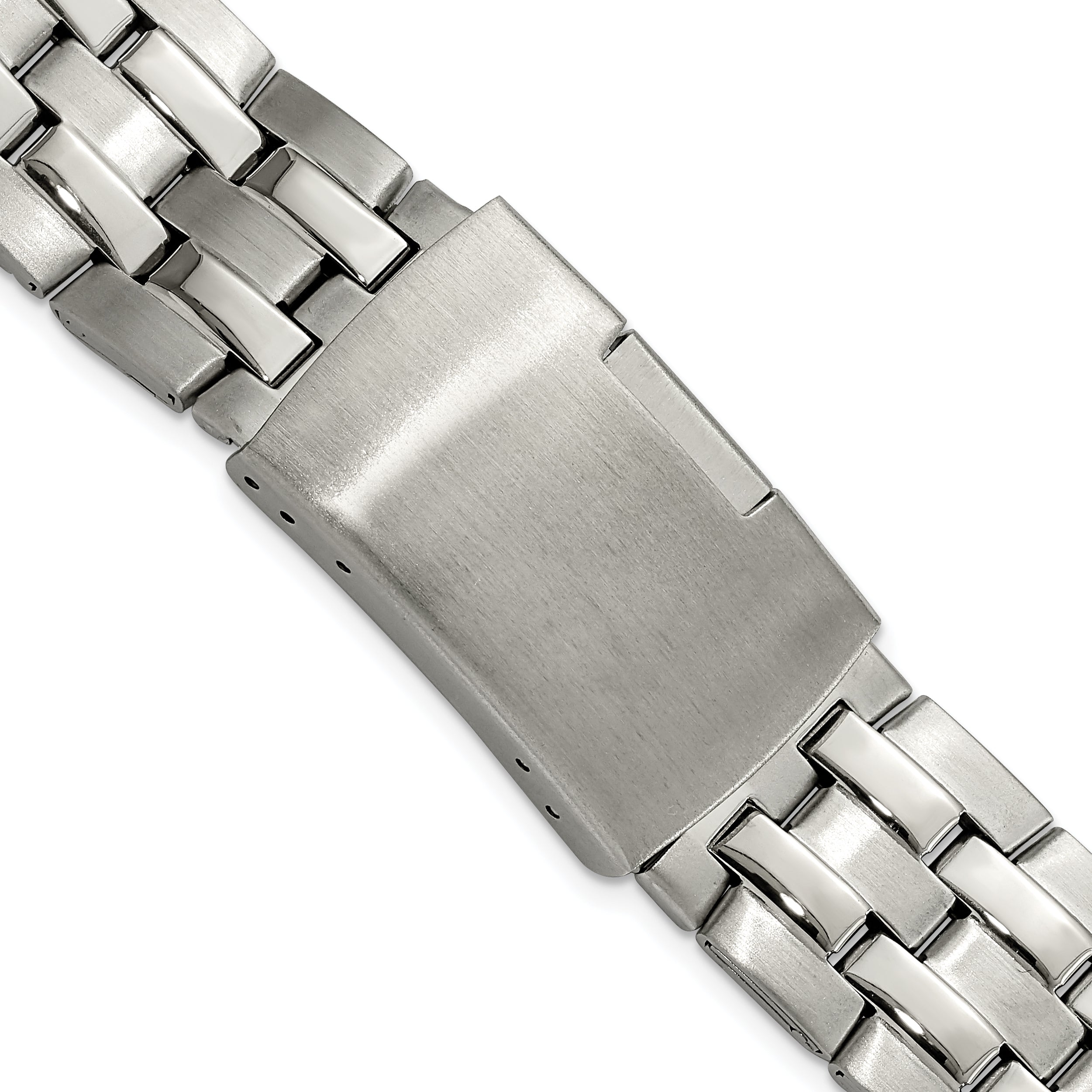 18mm Satin and Polished Stainless Steel Folded Link Style with Push-Button Deployment 7.75 inch Watch Band
