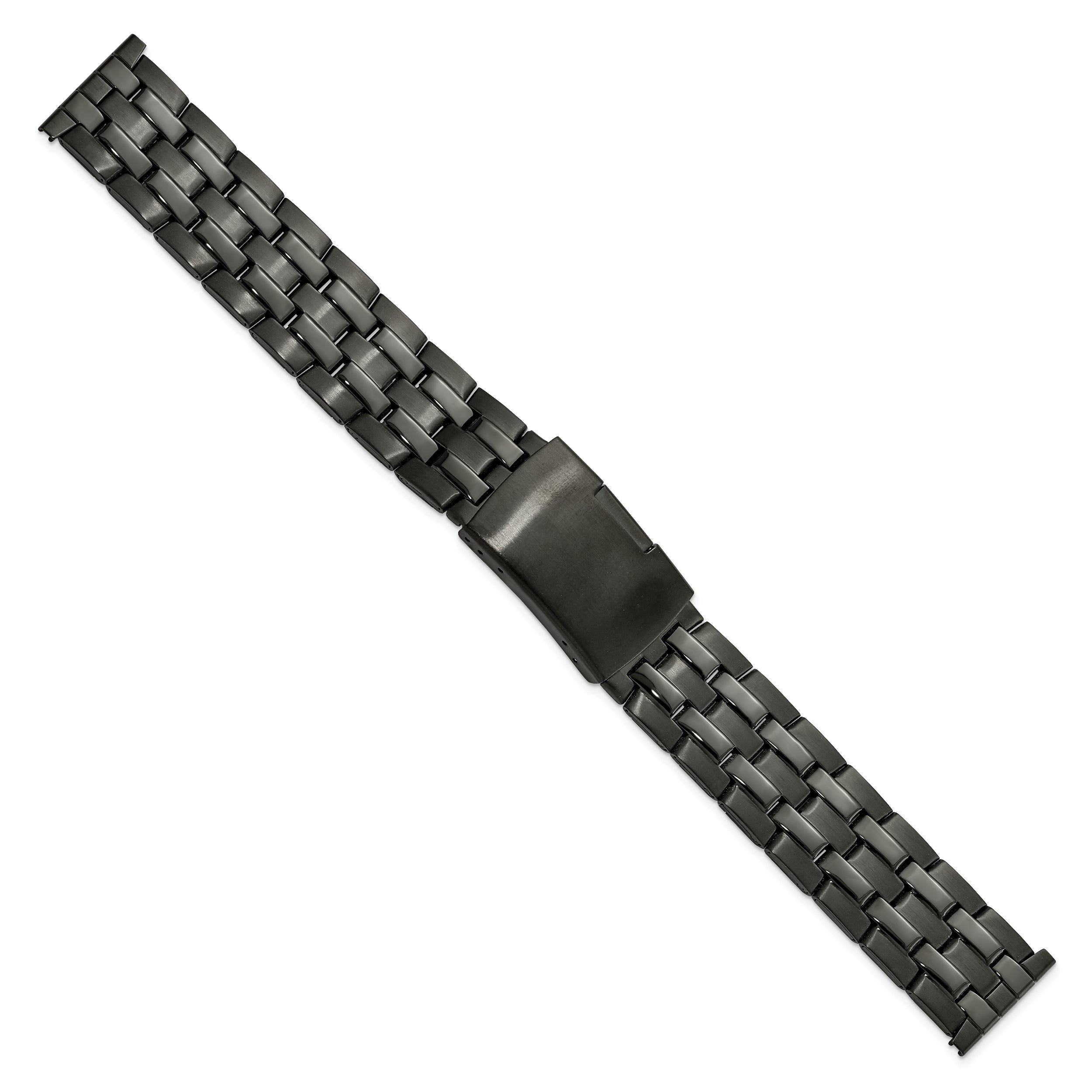 18mm Satin and Polished Black PVD-plated Stainless Steel Folded Link Style with Push-Button Deployment 7.75 inch Watch Band