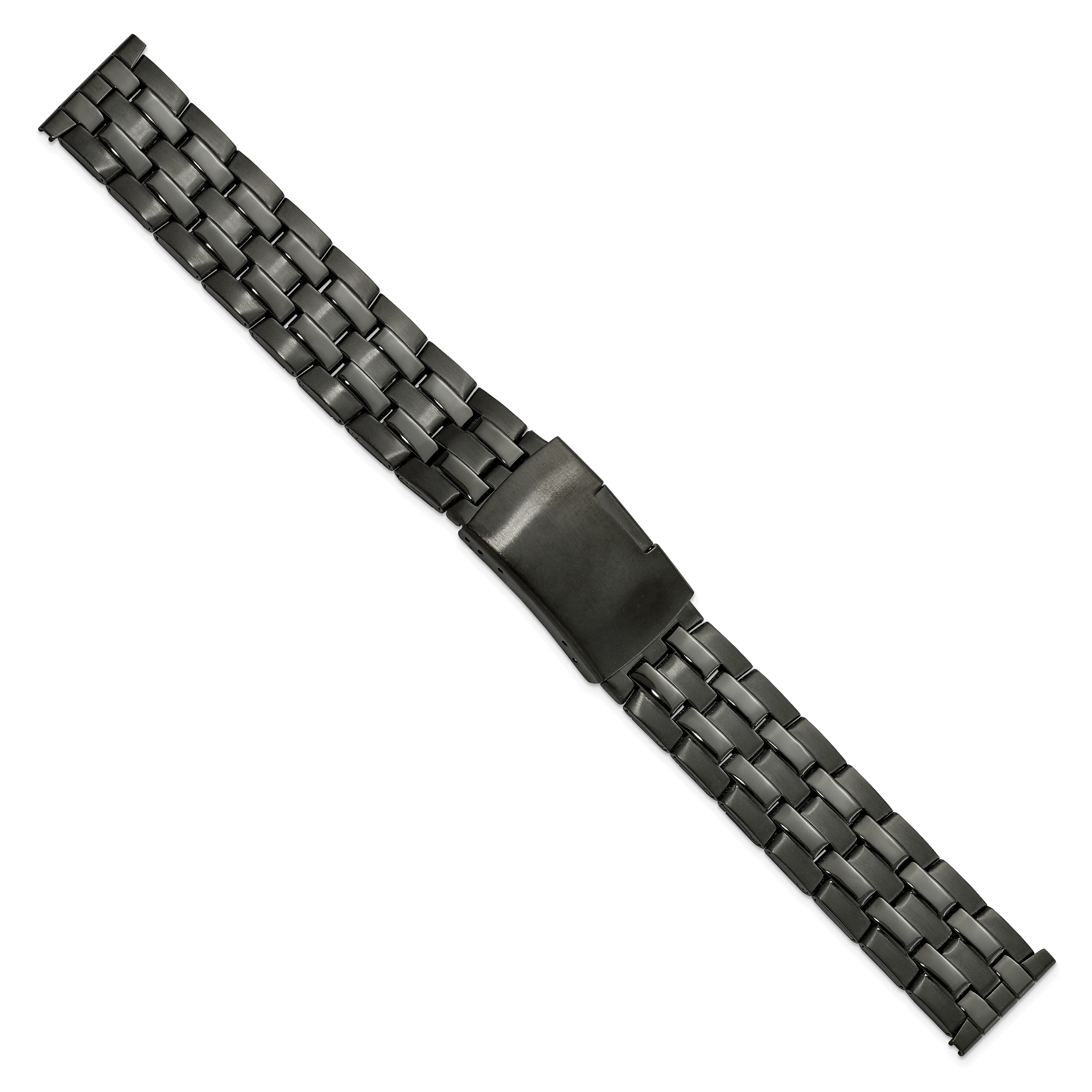 18mm Satin and Polished Black PVD-plated Stainless Steel Folded Link Style with Push-Button Deployment 7.75 inch Watch Band