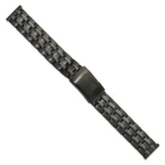 18mm Satin and Polished Black PVD-plated Stainless Steel Folded Link Style with Push-Button Deployment 7.75 inch Watch Band