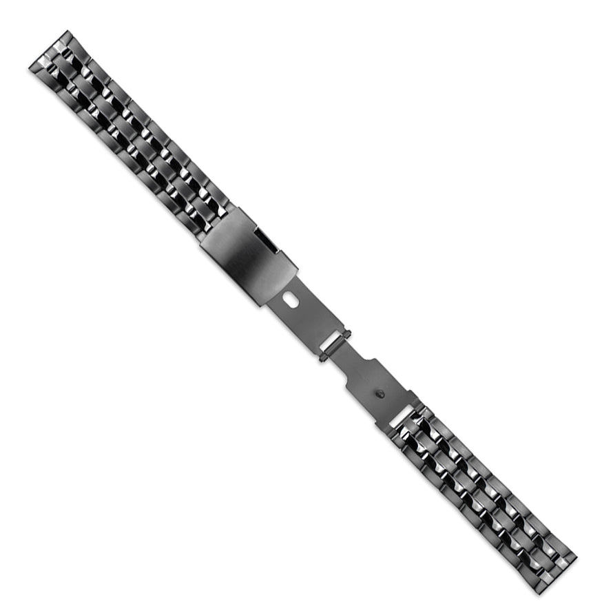 18mm Satin and Polished Black PVD-plated Stainless Steel Folded Link Style with Push-Button Deployment 7.75 inch Watch Band