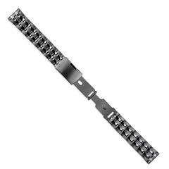 18mm Satin and Polished Black PVD-plated Stainless Steel Folded Link Style with Push-Button Deployment 7.75 inch Watch Band