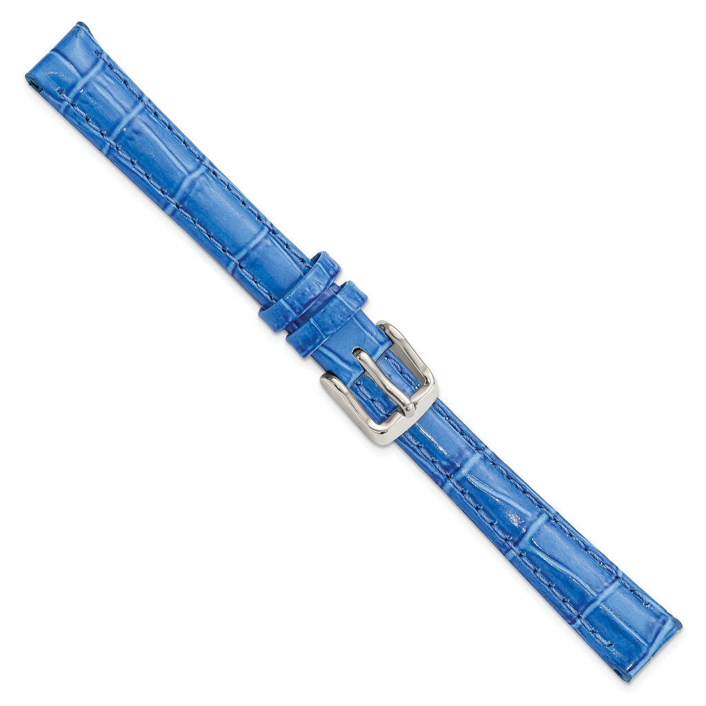 12mm Blue Crocodile Grain Chronograph Leather with Silver-tone Buckle 6.75 inch Watch Band