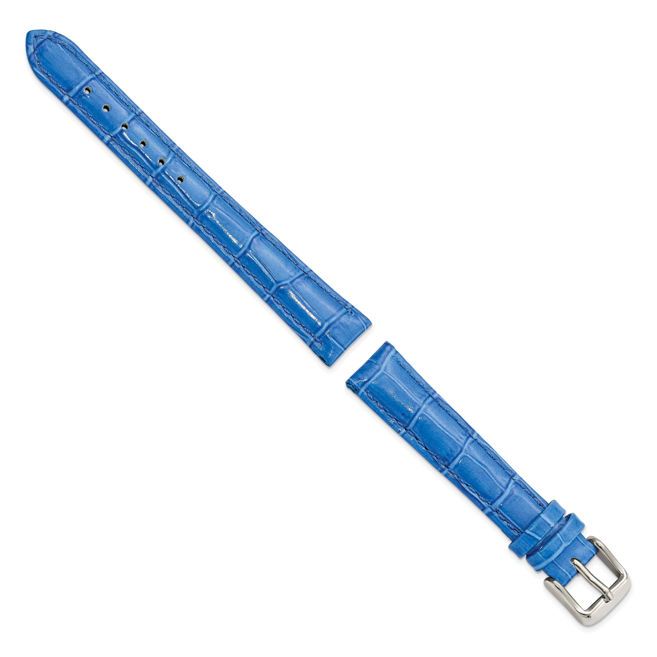 14mm Blue Crocodile Grain Chronograph Leather with Silver-tone Buckle 6.75 inch Watch Band