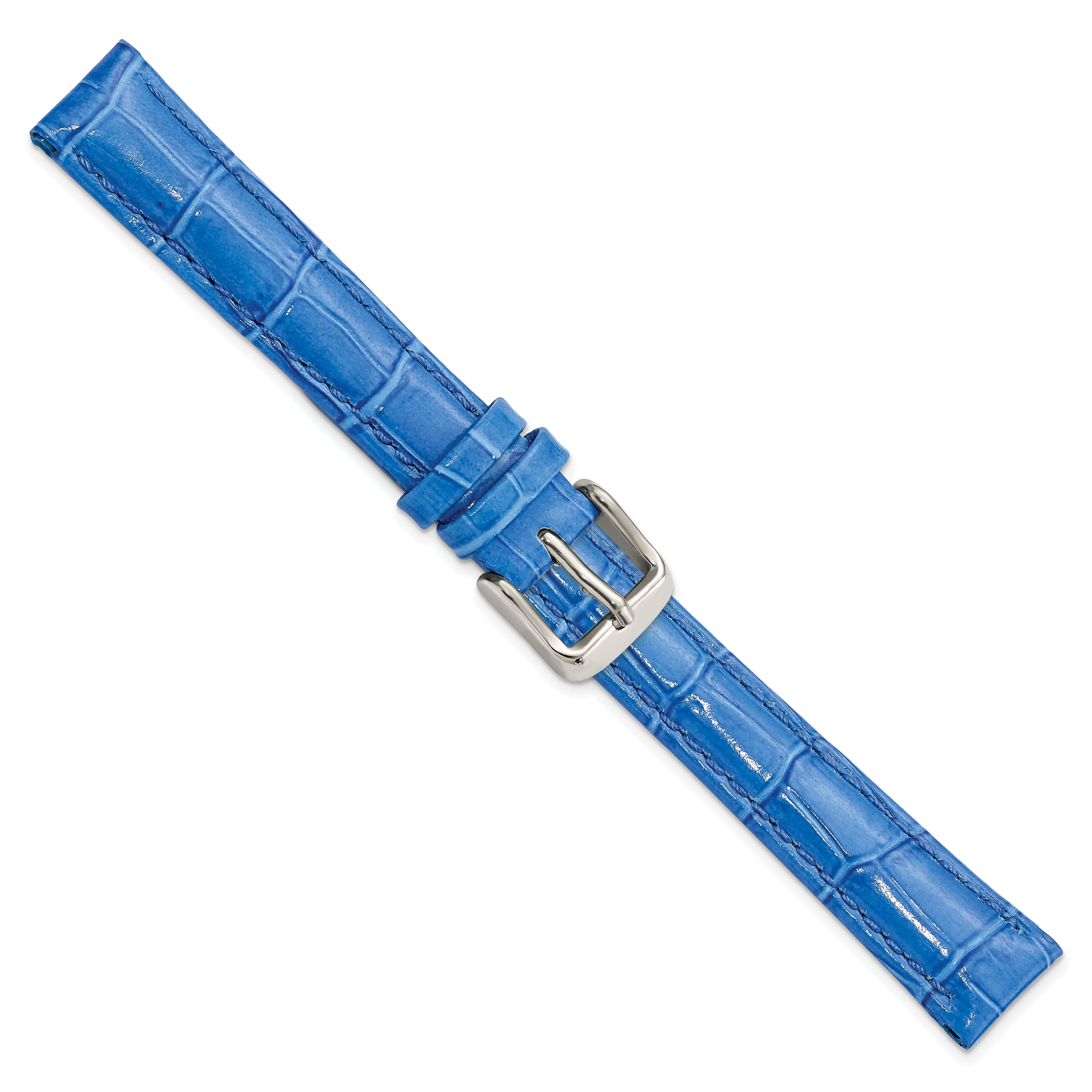 14mm Blue Crocodile Grain Chronograph Leather with Silver-tone Buckle 6.75 inch Watch Band