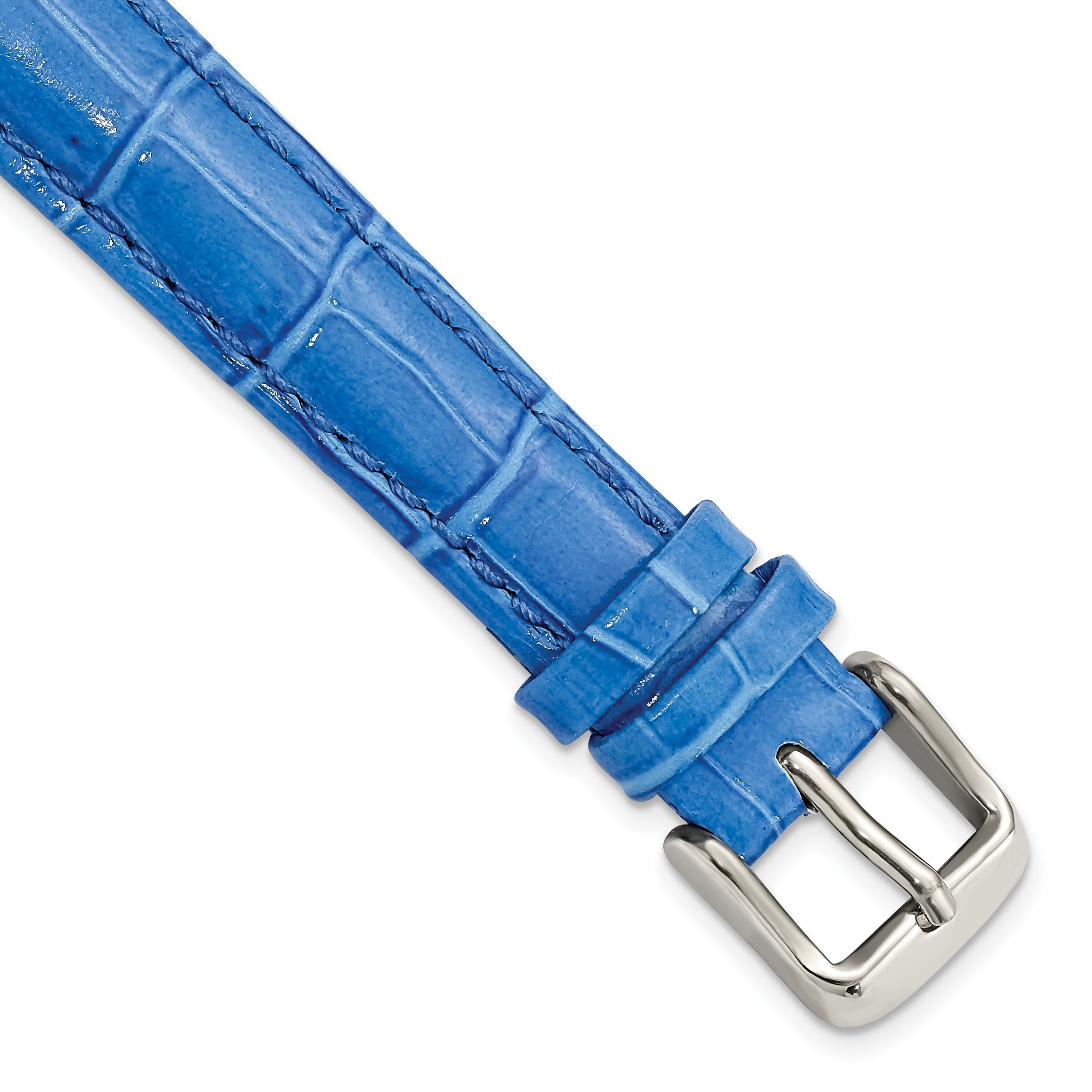 14mm Blue Crocodile Grain Chronograph Leather with Silver-tone Buckle 6.75 inch Watch Band
