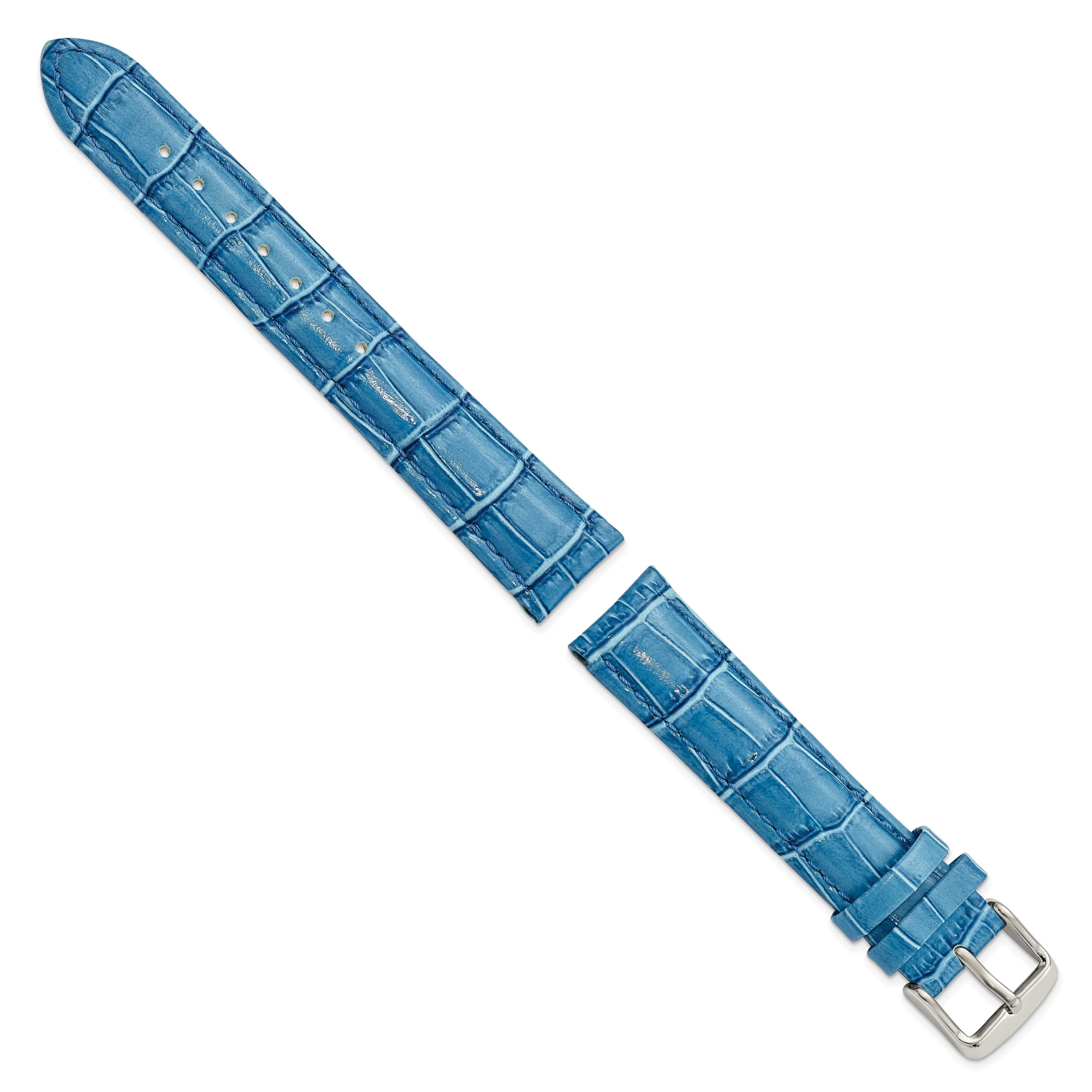 16mm Blue Crocodile Grain Chronograph Leather with Silver-tone Buckle 7.5 inch Watch Band