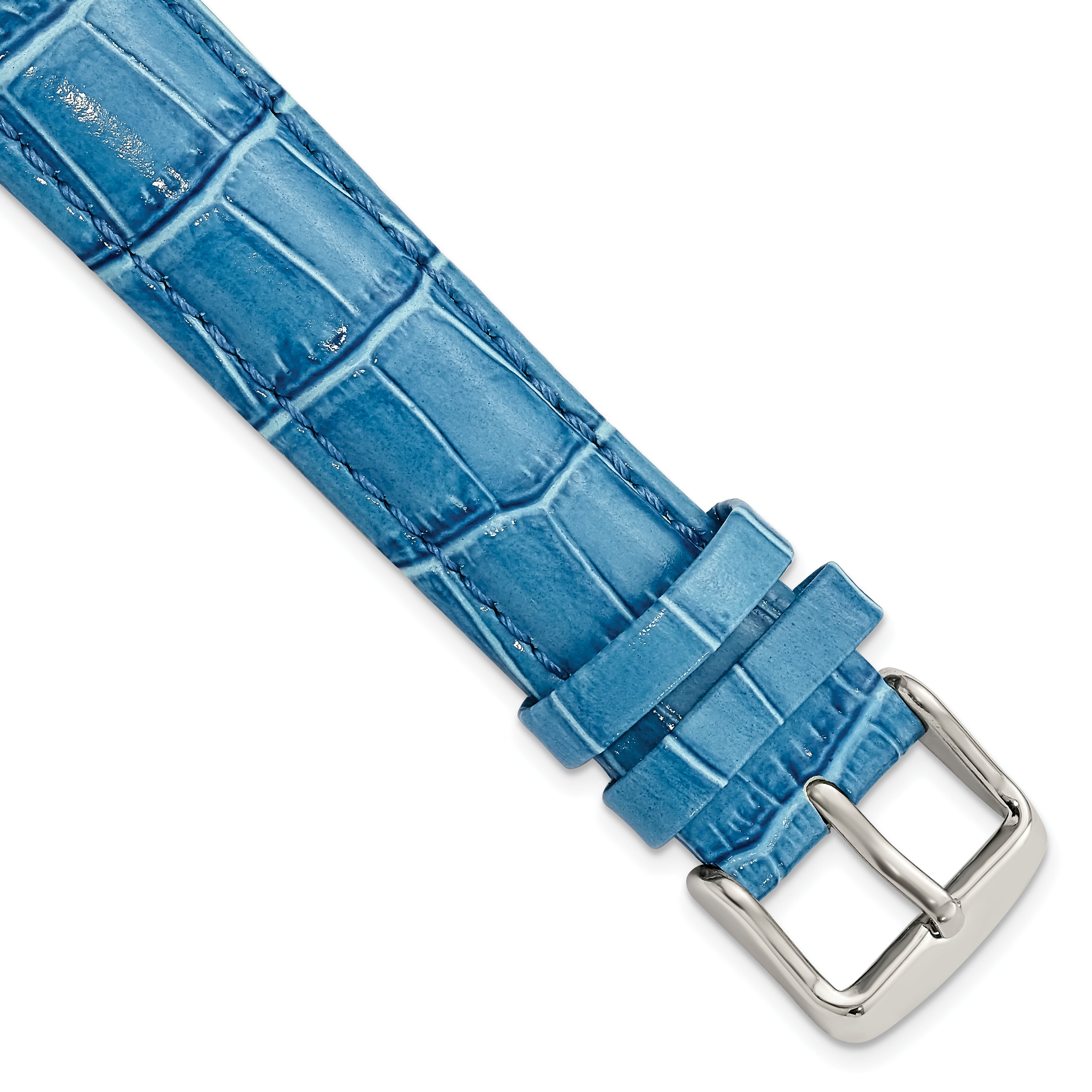 16mm Blue Crocodile Grain Chronograph Leather with Silver-tone Buckle 7.5 inch Watch Band
