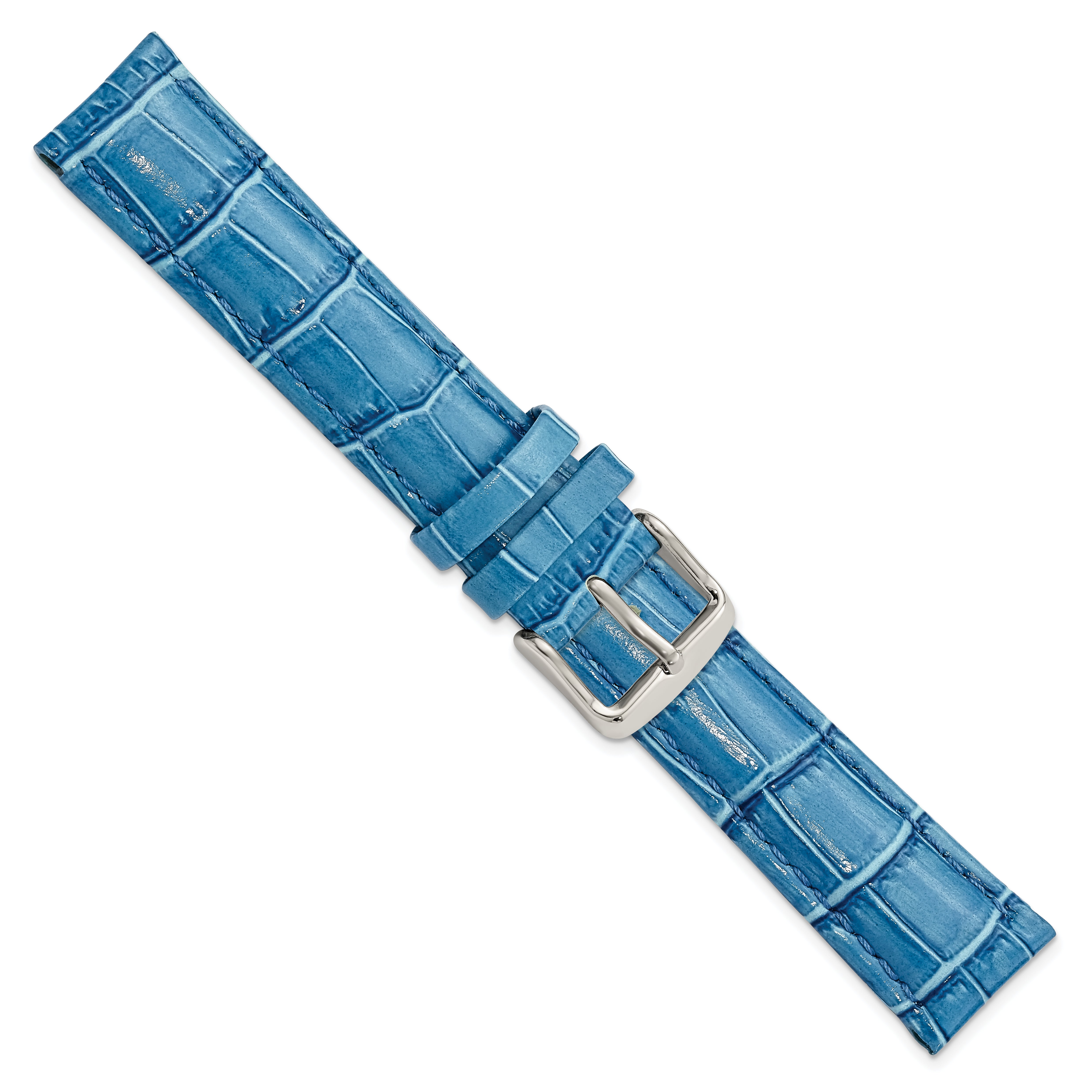18mm Blue Crocodile Grain Chronograph Leather with Silver-tone Buckle 7.5 inch Watch Band