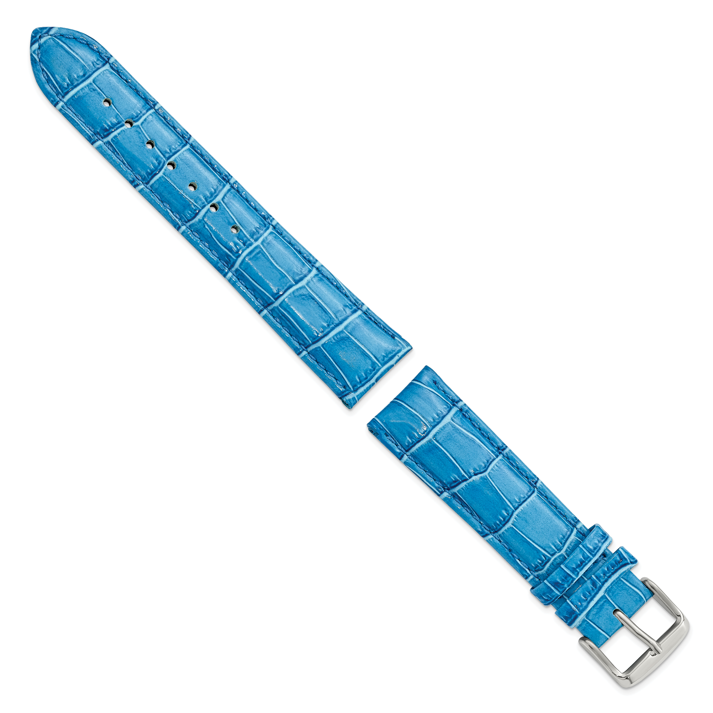 22mm Long Blue Crocodile Grain Chronograph Leather with Silver-tone Buckle 8.5 inch Watch Band