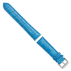 22mm Long Blue Crocodile Grain Chronograph Leather with Silver-tone Buckle 8.5 inch Watch Band