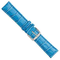 22mm Long Blue Crocodile Grain Chronograph Leather with Silver-tone Buckle 8.5 inch Watch Band