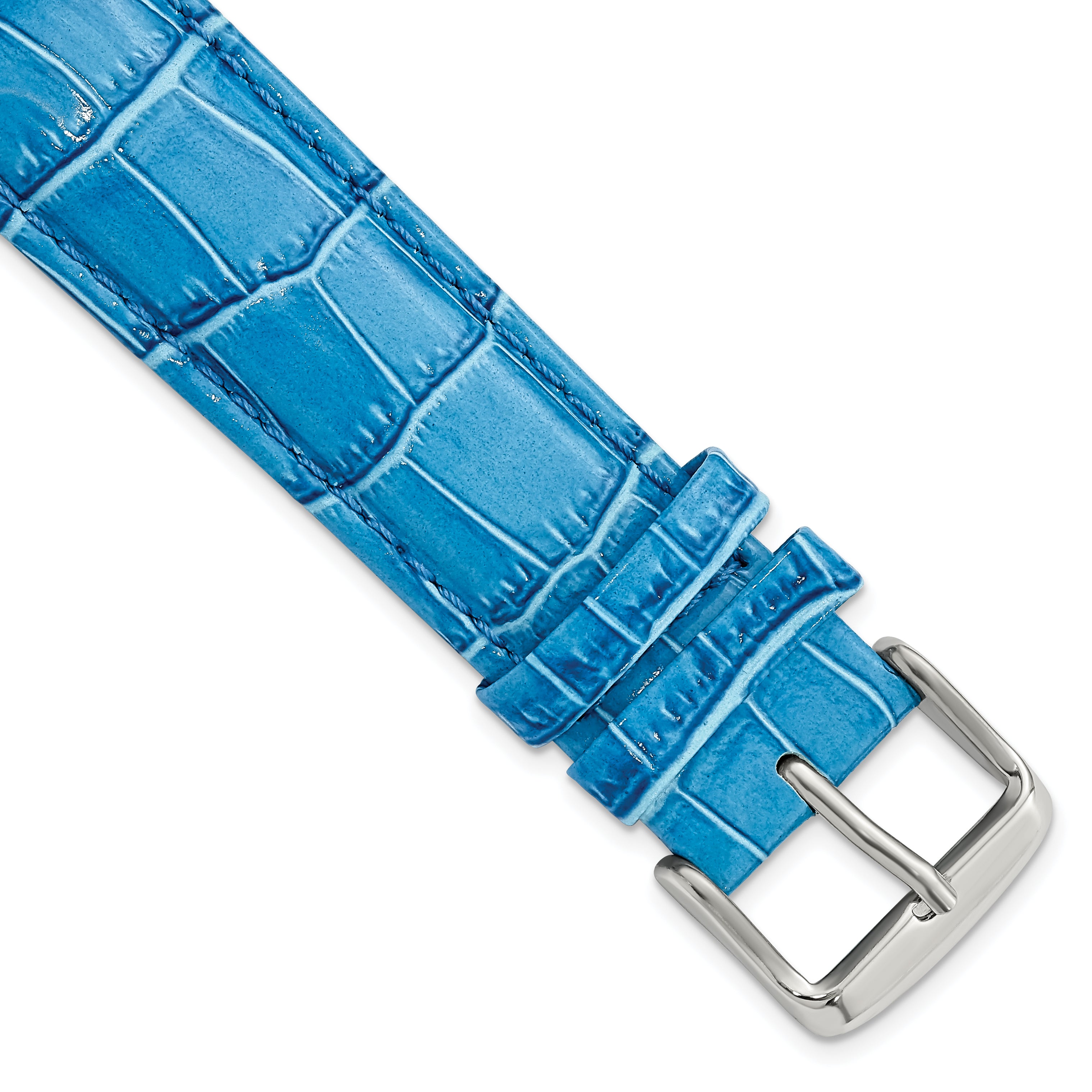 22mm Blue Crocodile Grain Chronograph Leather with Silver-tone Buckle 7.5 inch Watch Band