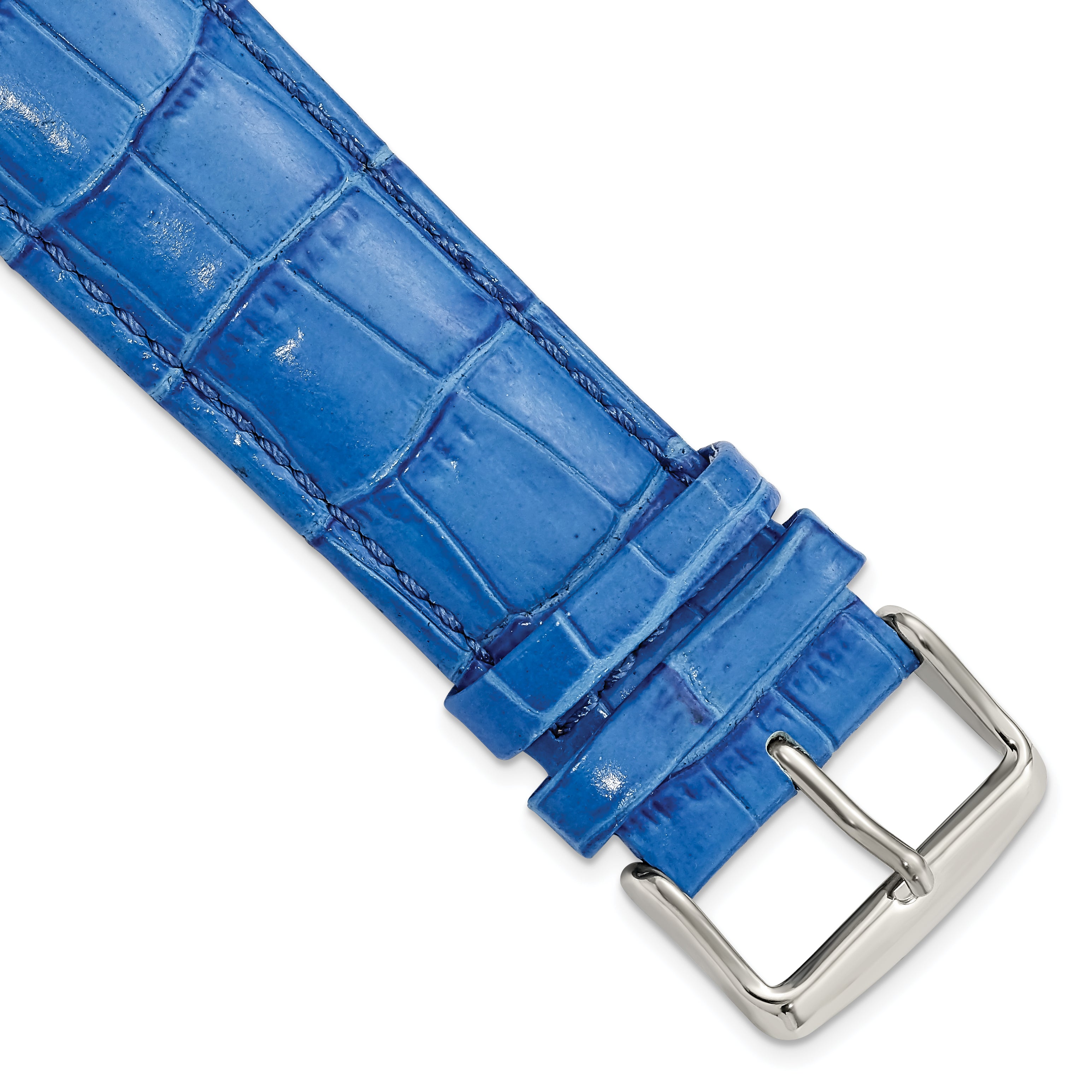Blue Crocodile-Grain Chronograph Watch Band in Leather, 24mm