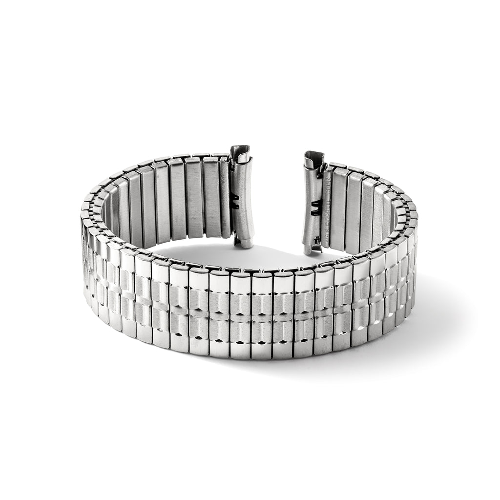 Gilden Mens 18-22mm Satin and Polished Curved-End Stainless Steel 6.75 inch Expansion Watch Band